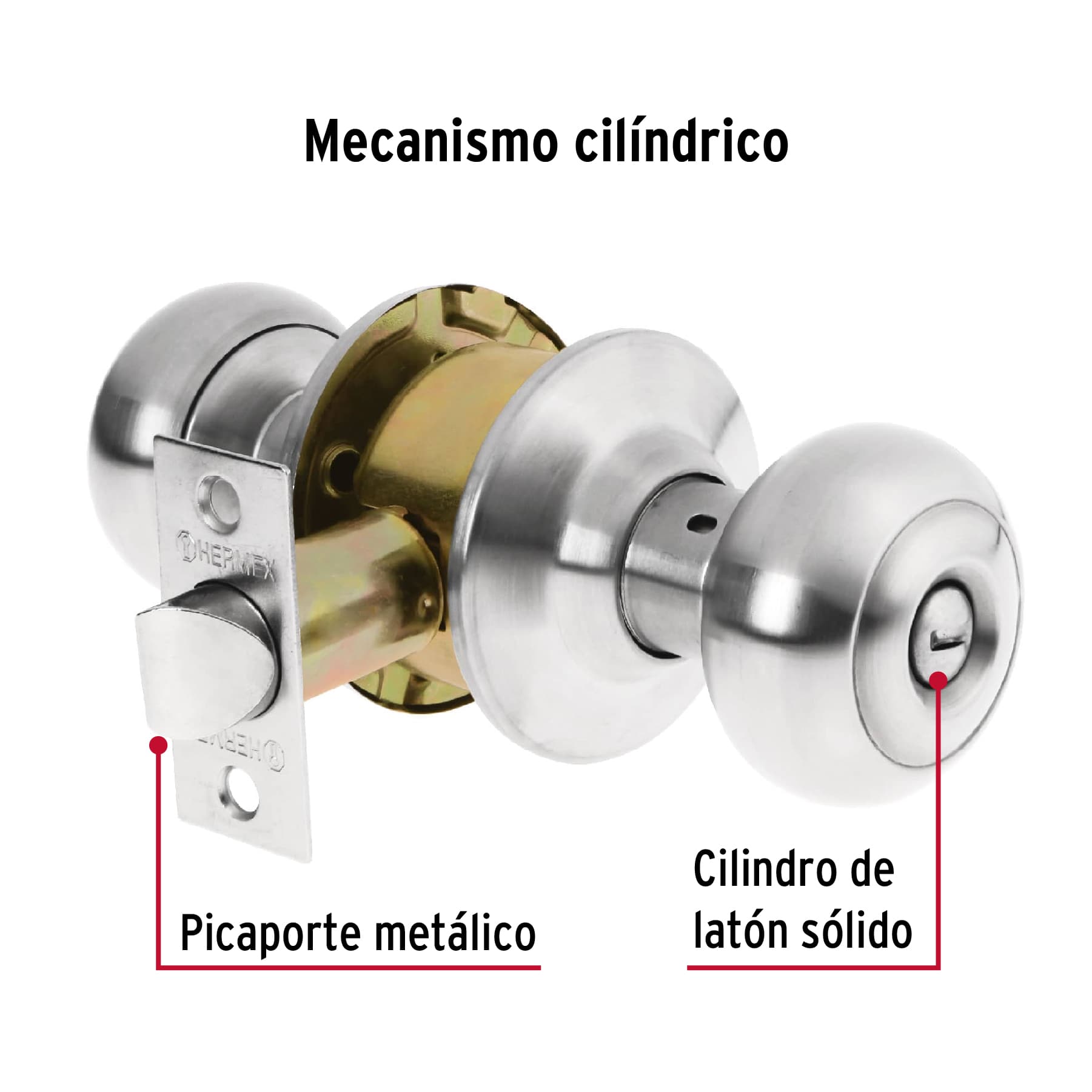 Cerradura pomo, cromo mate, oval, baño