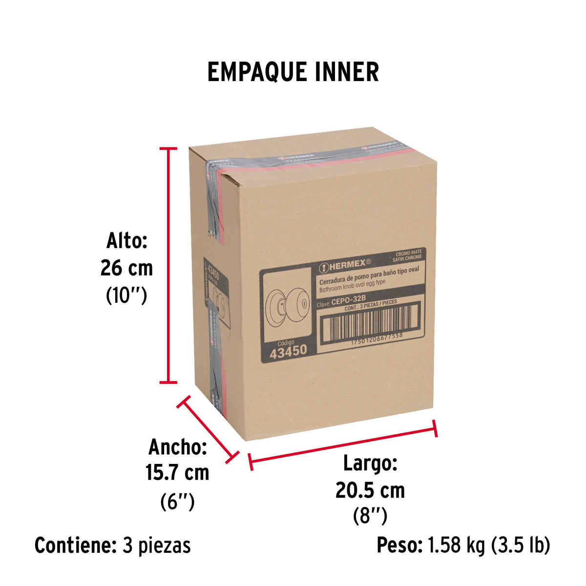 Cerradura pomo, cromo mate, oval, baño