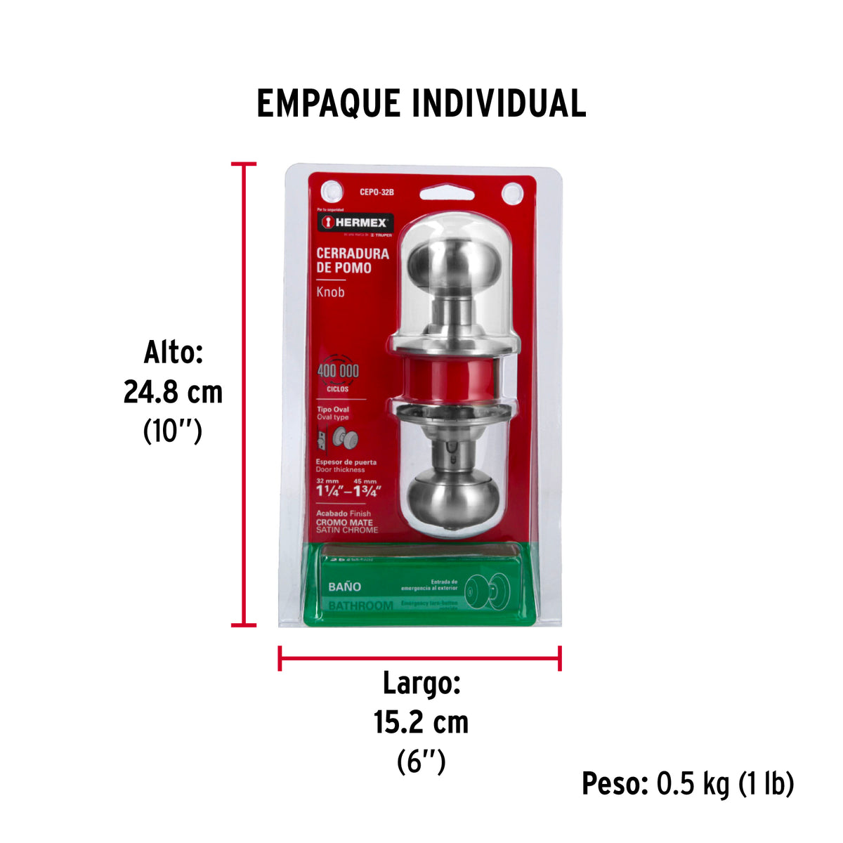 Cerradura pomo, cromo mate, oval, baño