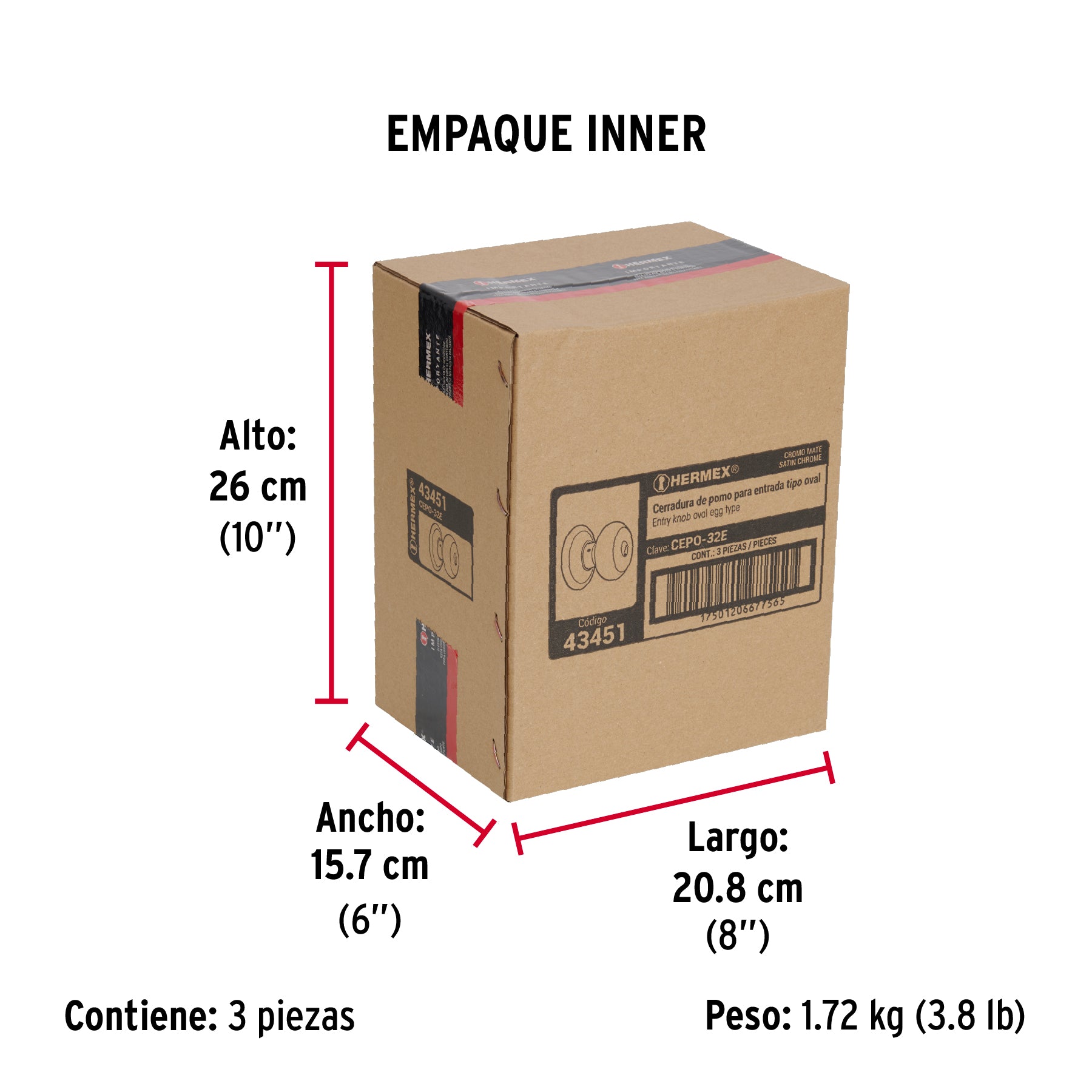 Cerradura pomo, cromo mate, oval, entrada