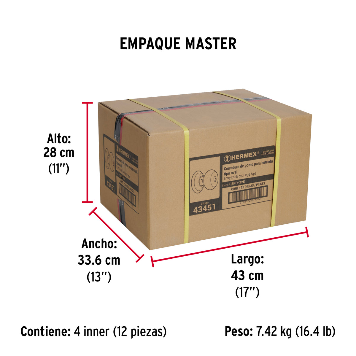 Cerradura pomo, cromo mate, oval, entrada