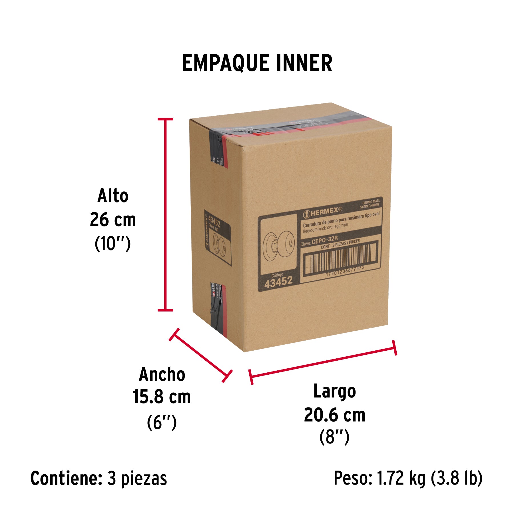 Cerradura pomo, cromo mate, oval, recamara