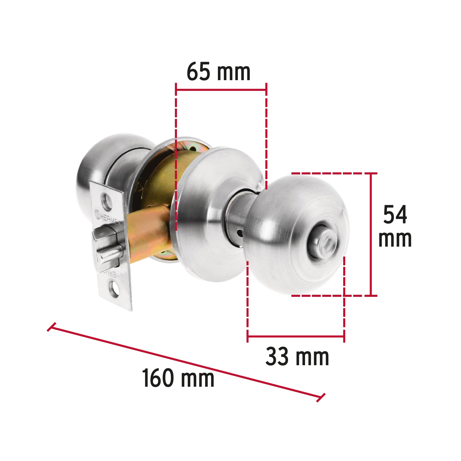 Cerradura pomo, cromo mate, oval, recamara