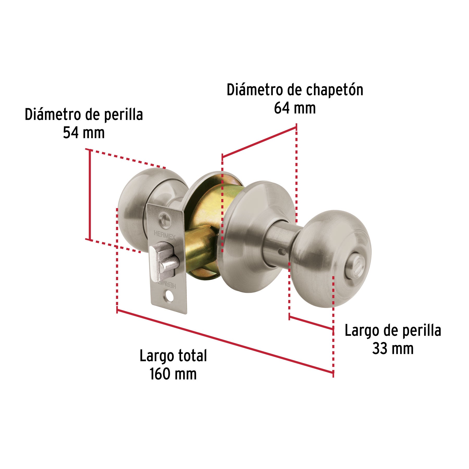 Cerradura tipo oval para recámara, níquel satín, HERMEX