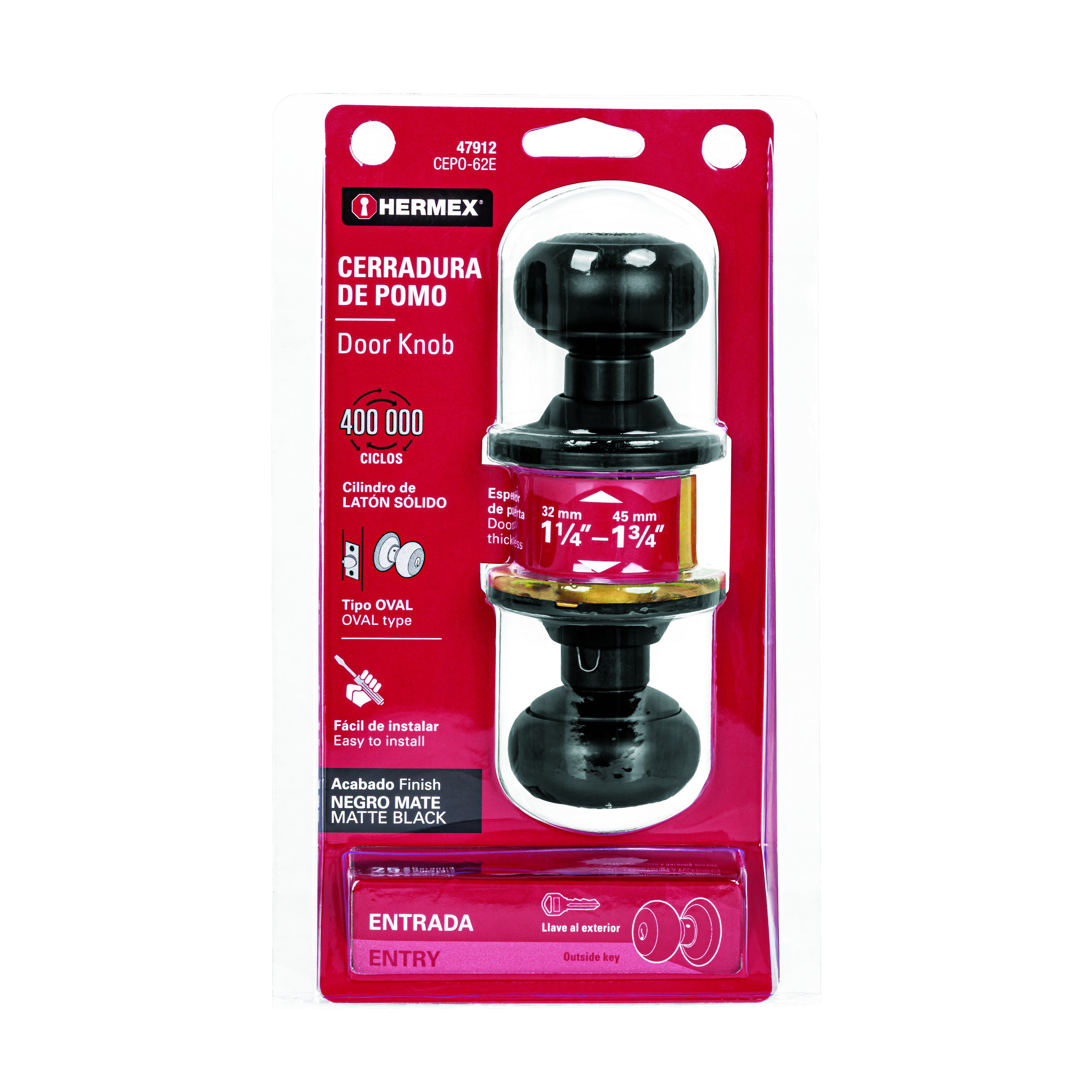 Cerradura pomo, negro, oval, entrada, Hermex