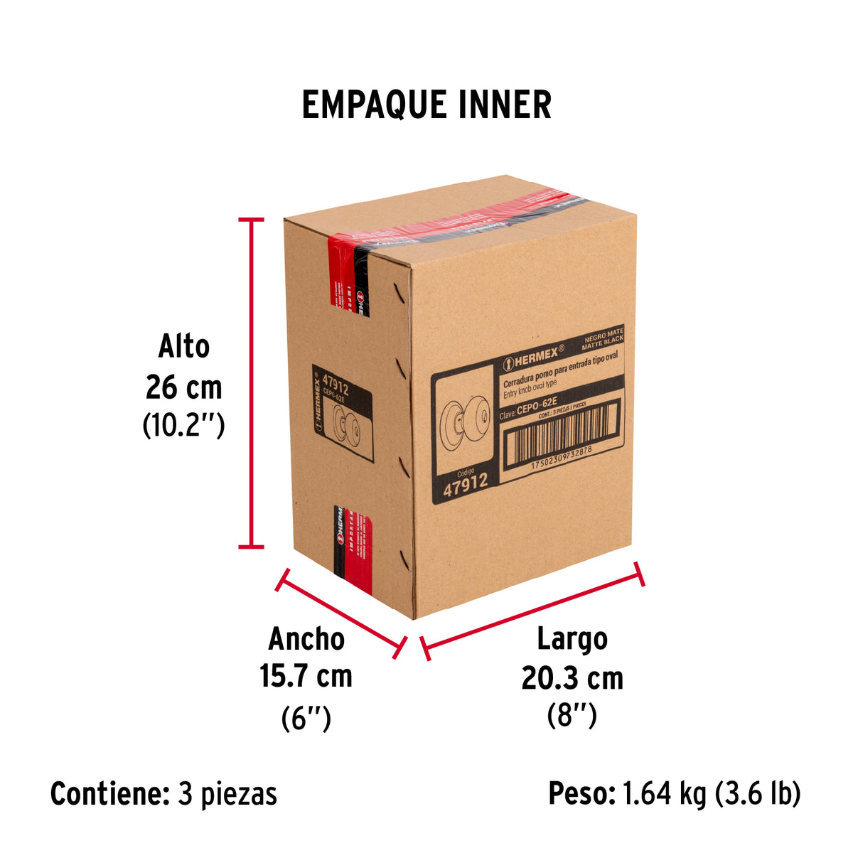 Cerradura pomo, negro, oval, entrada, Hermex