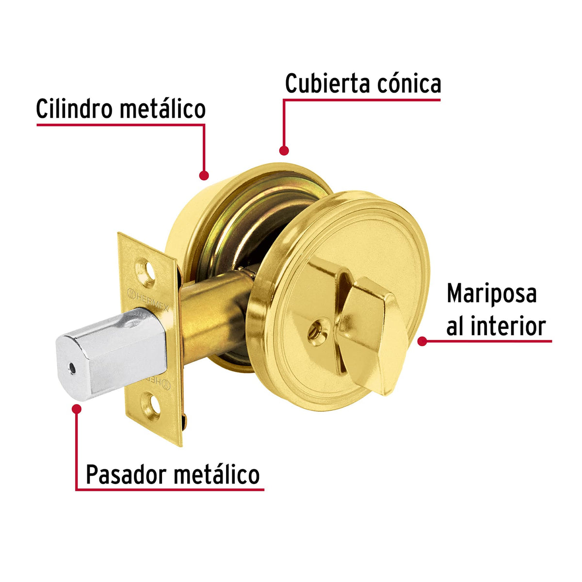 Cerrojo, latón brillante, cilindro-mariposa, Hermex Basic