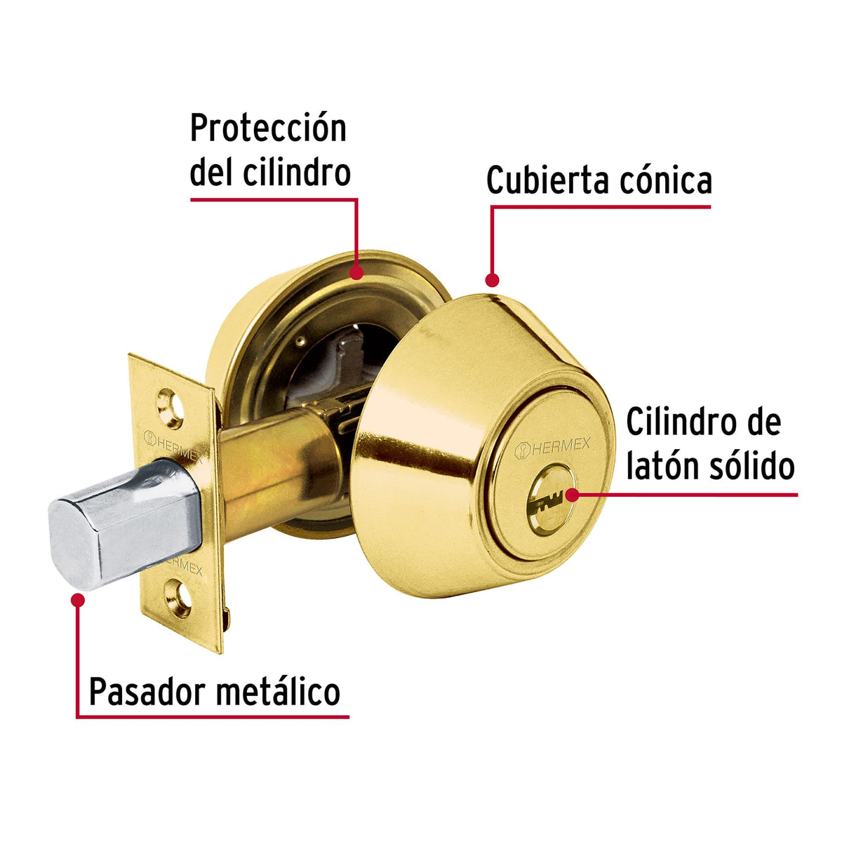 Cerrojo latón brillante, doble cilindro