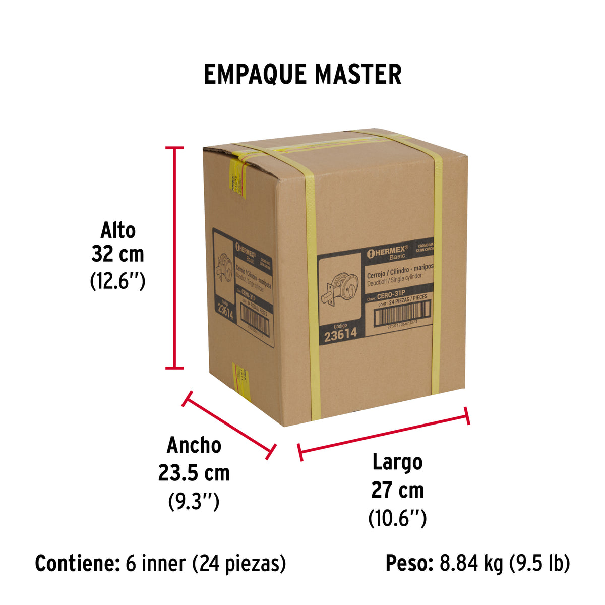 Cerrojo, cromo mate, cilindro-mariposa, Hermex Basic
