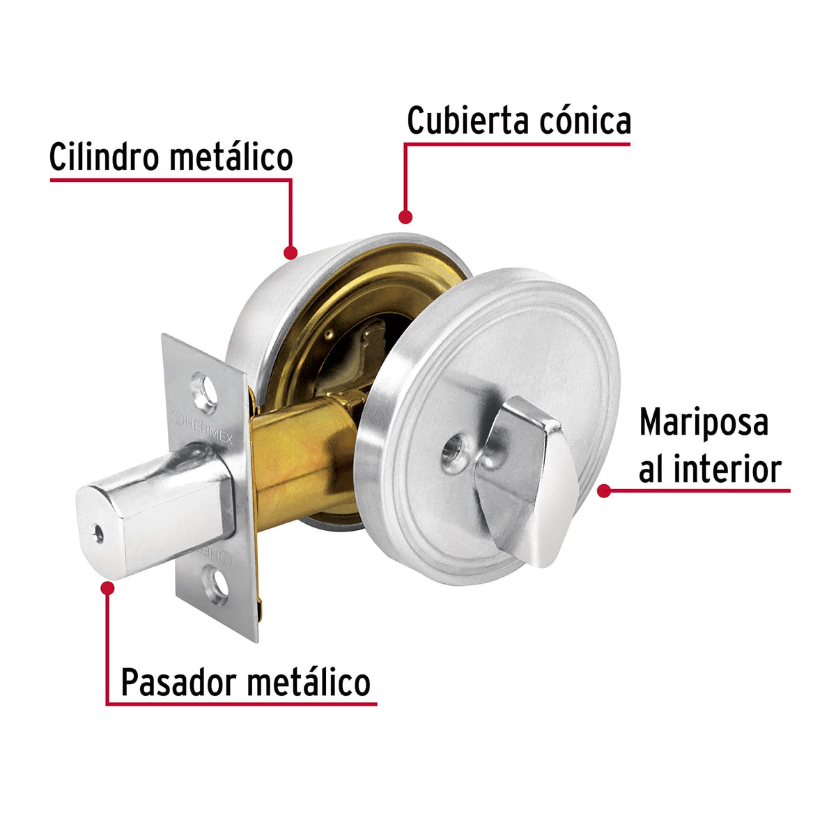 Cerrojo, cromo mate, cilindro-mariposa, Hermex Basic