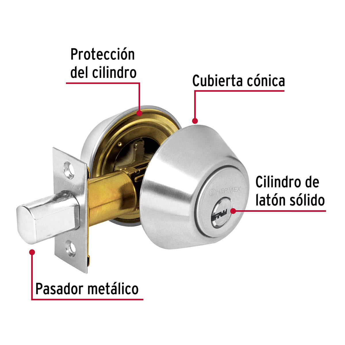 Cerrojo cromo mate, doble cilindro