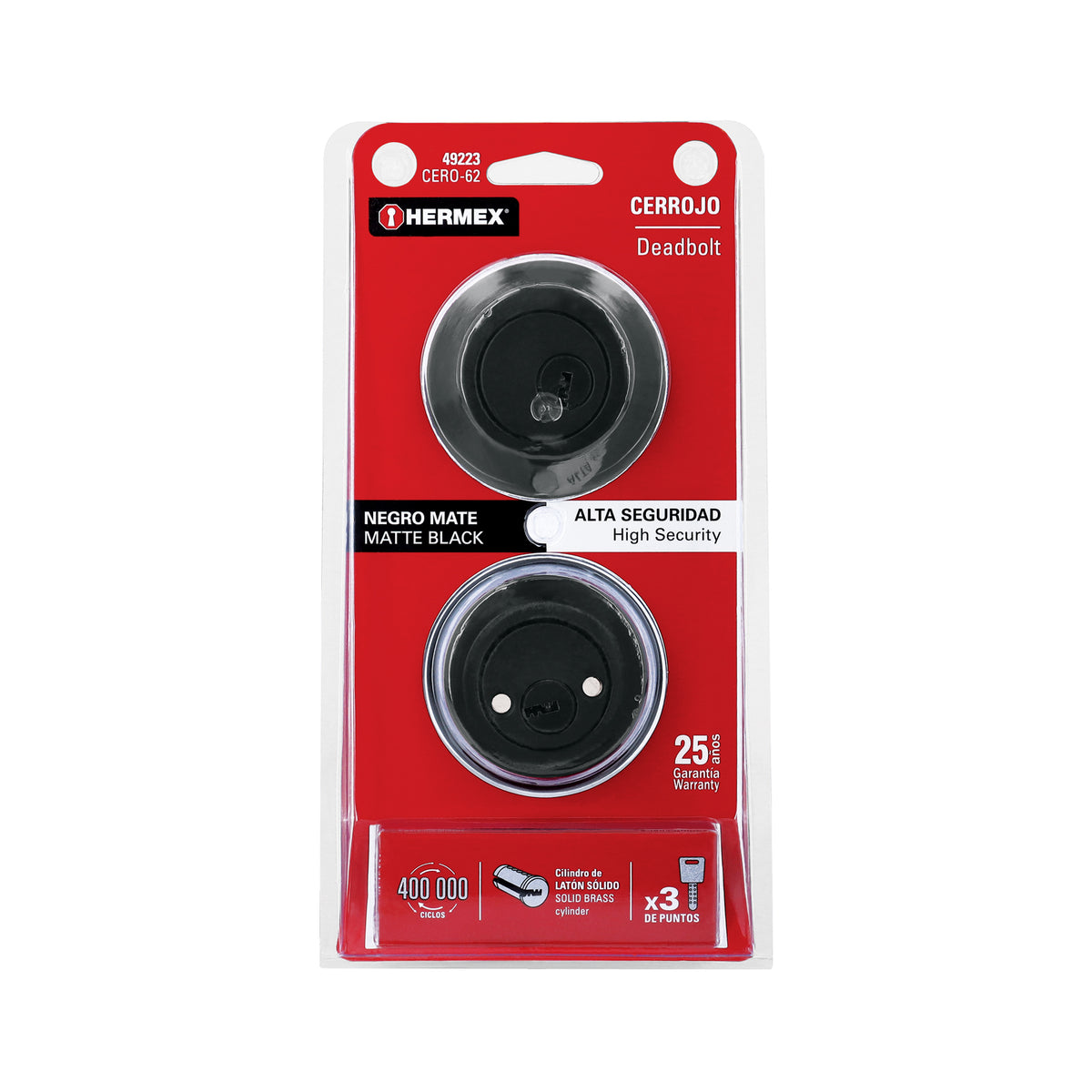 Cerrojo llave-llave negro, llave de puntos, Hermex