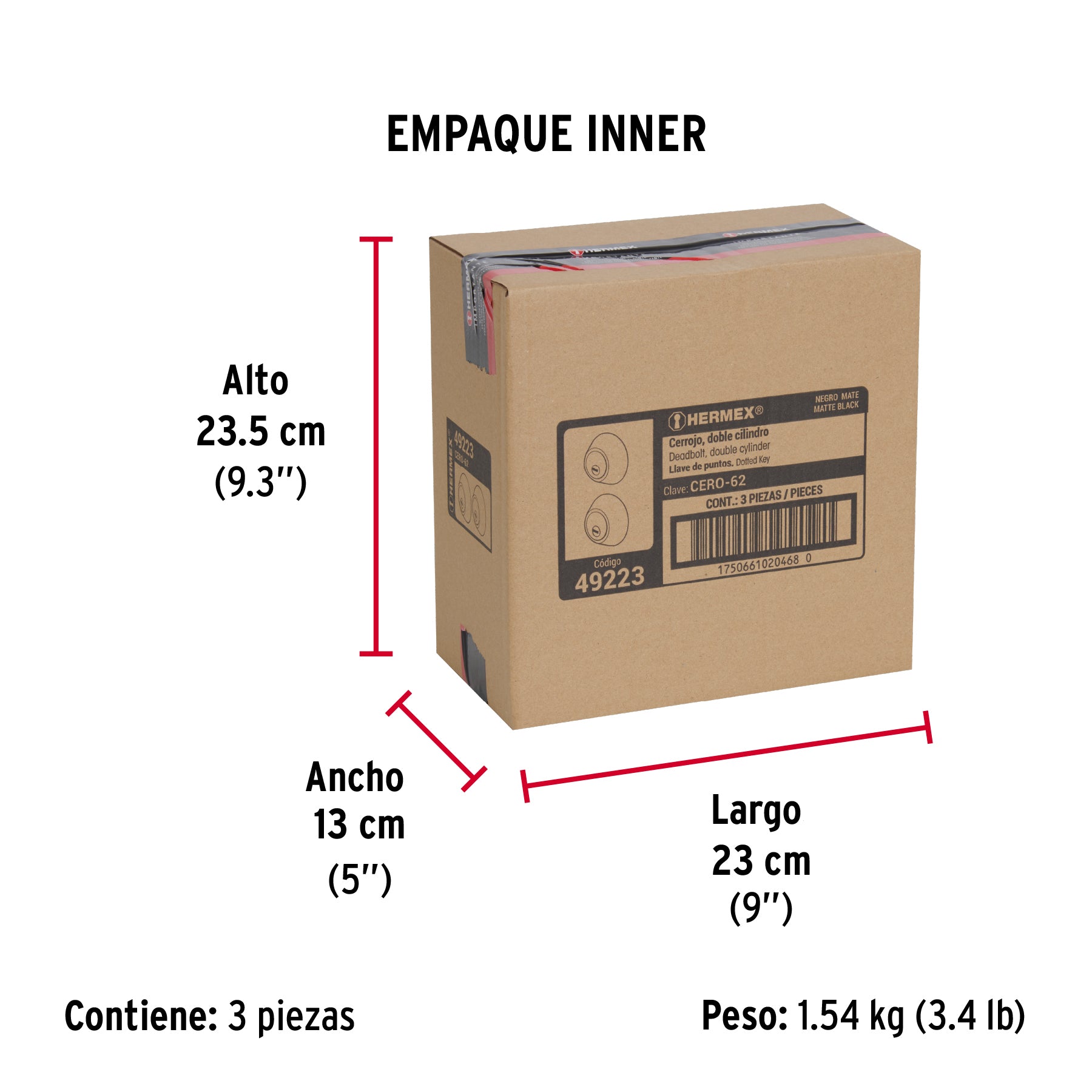 Cerrojo llave-llave negro, llave de puntos, Hermex
