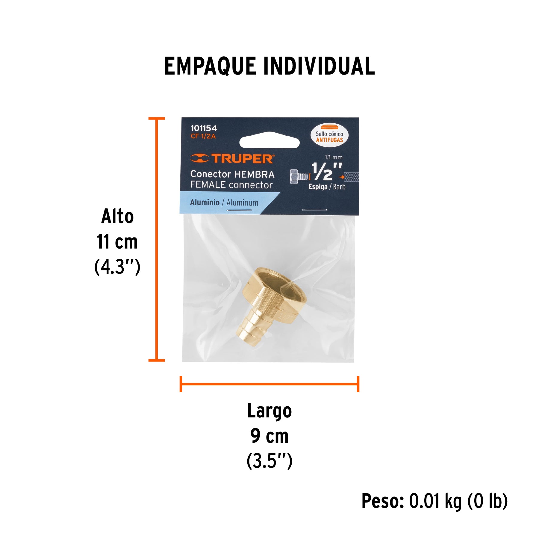 Conector sencillo de aluminio 1/2', hembra