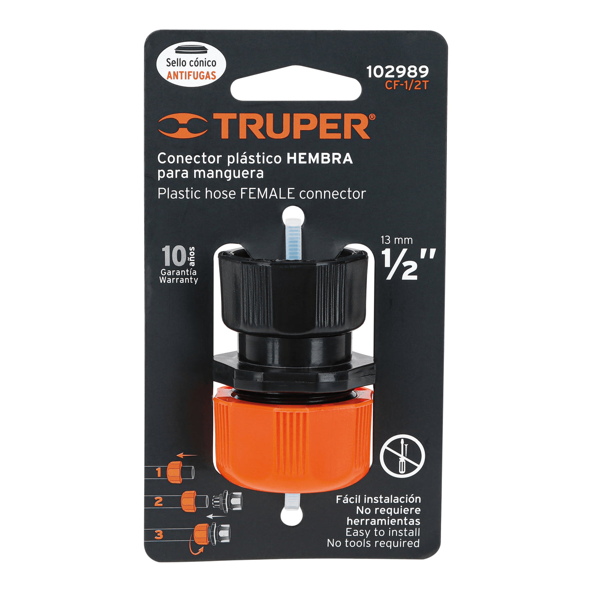 Conector 1/2' hembra de ABS con tuerca de ajuste manual