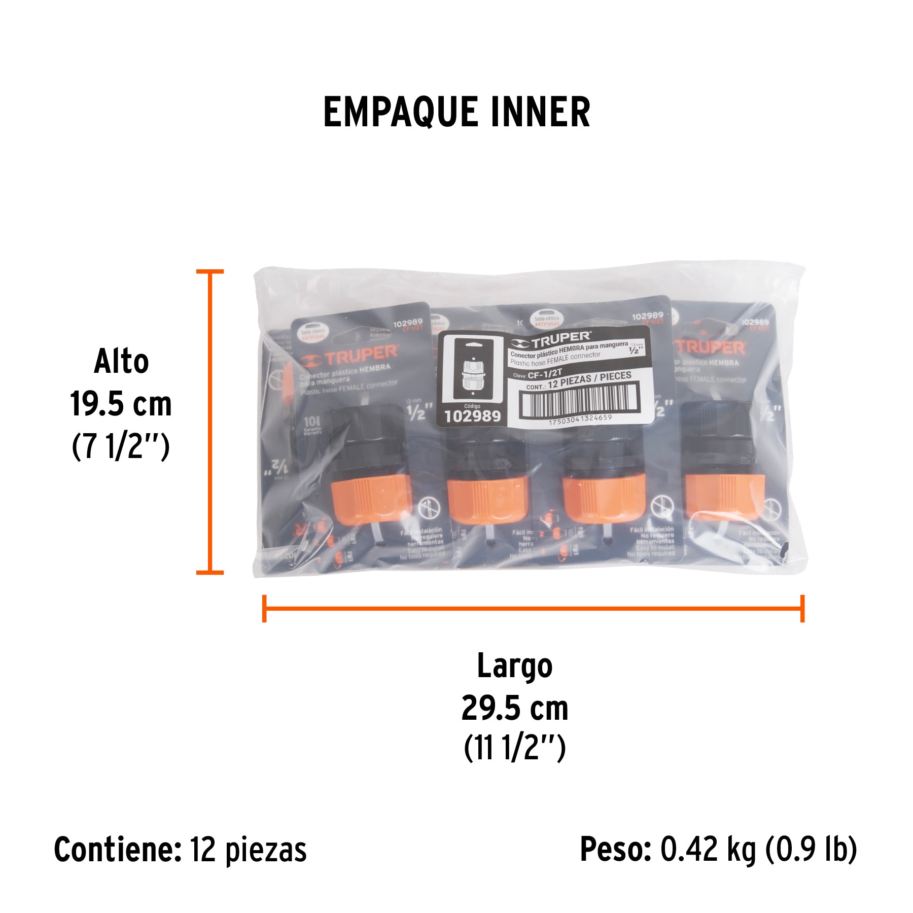 Conector 1/2' hembra de ABS con tuerca de ajuste manual
