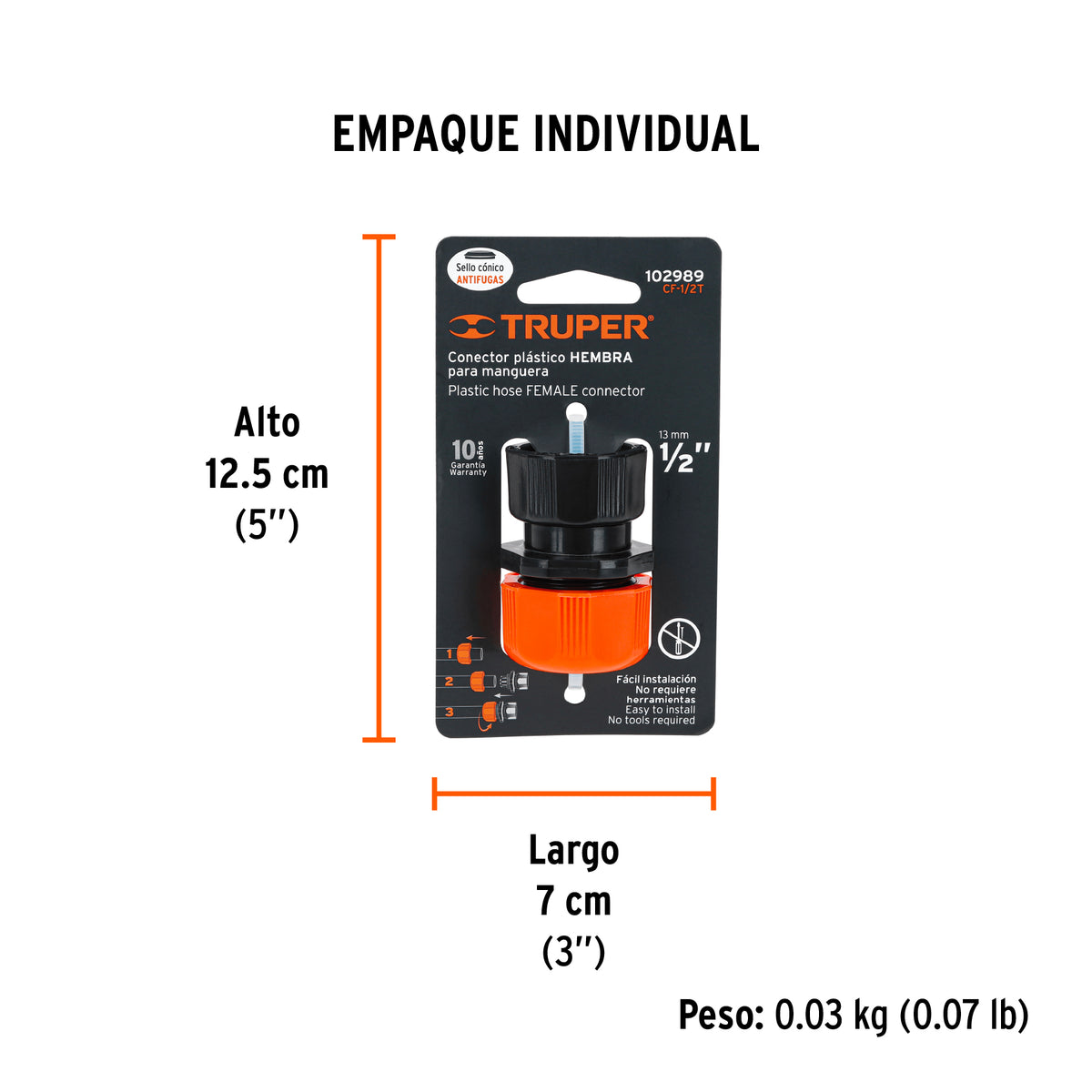 Conector 1/2' hembra de ABS con tuerca de ajuste manual