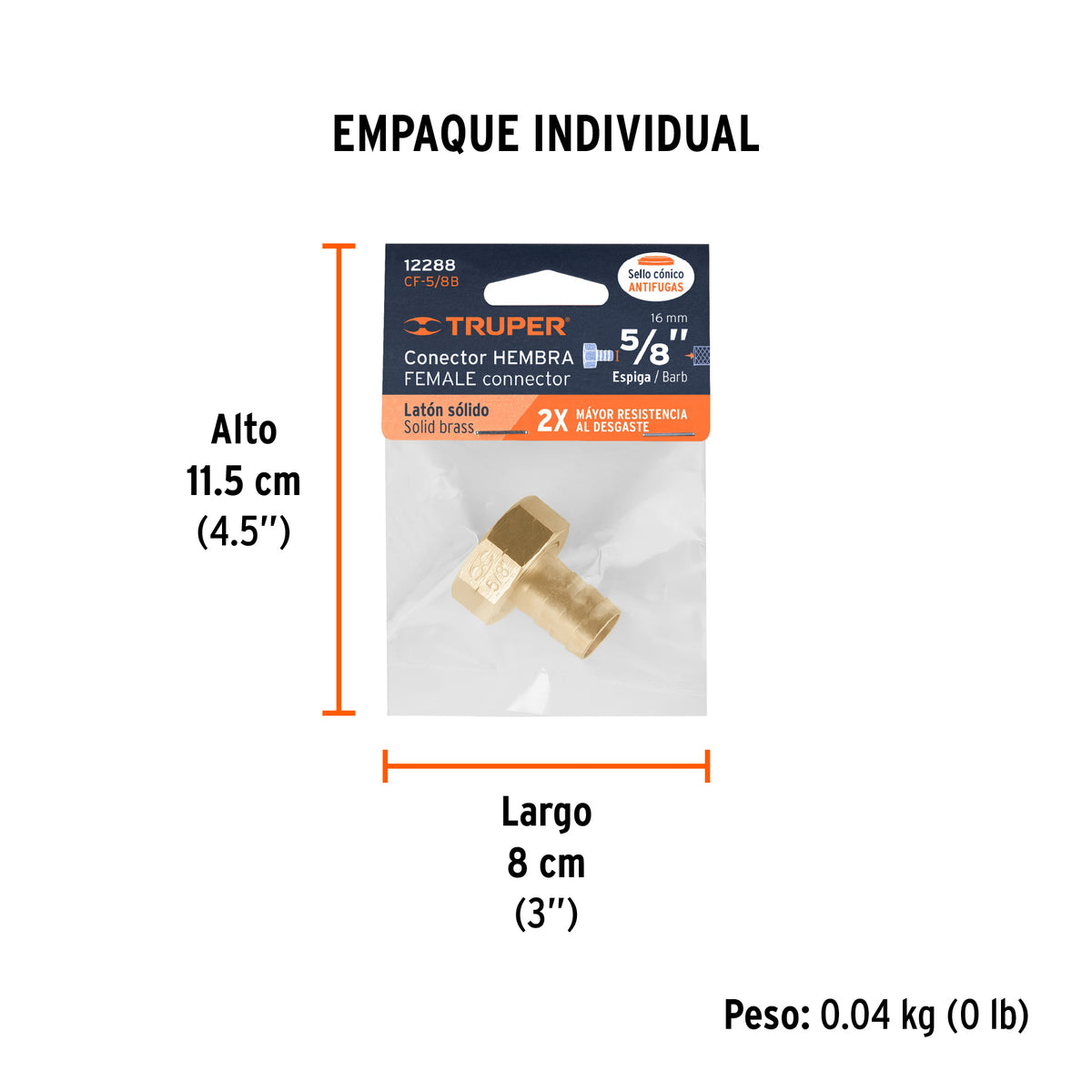 Conexión de laton hembra de 5/8" para manguera, blister