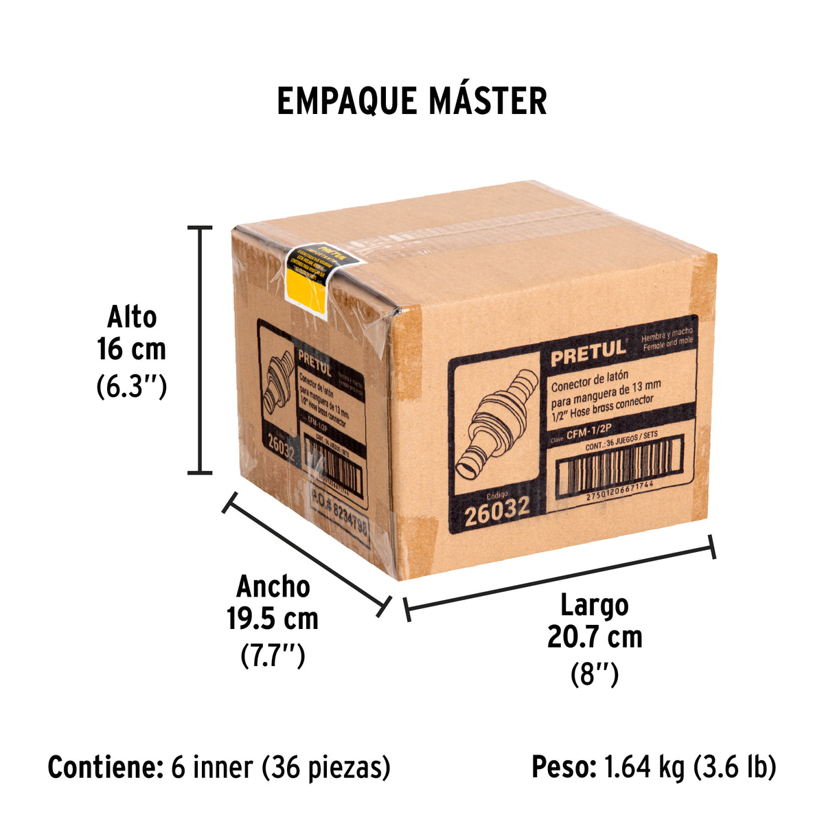 Conexión de latón laminado macho/hembra de 1/2"