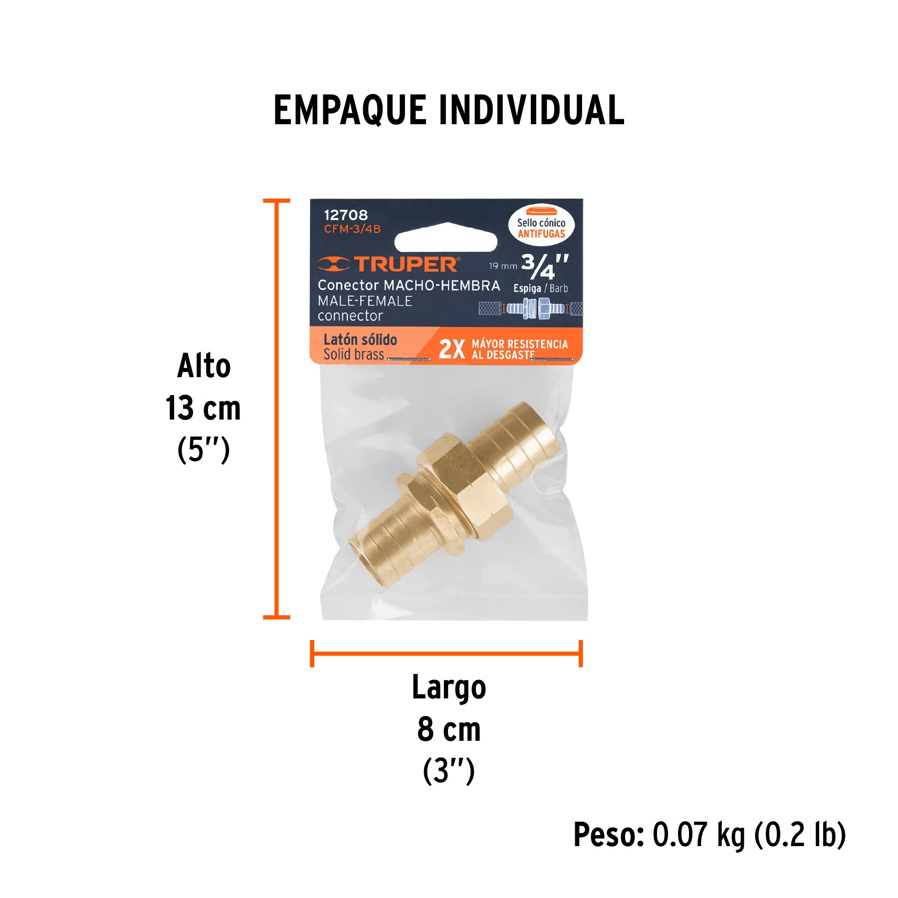 Conectores macho y hembra 3/4", de latón