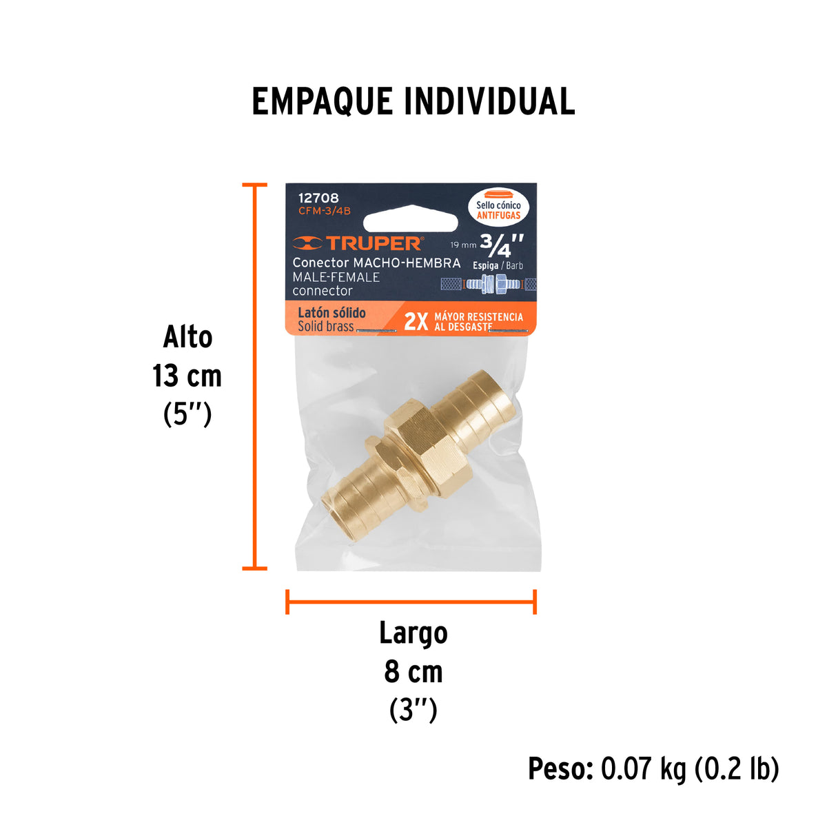 Conectores macho y hembra 3/4", de latón