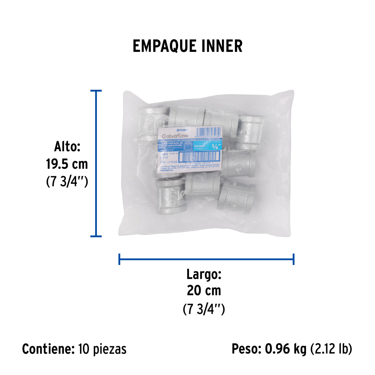 Cople reforzado, acero galvanizado, 3/4"