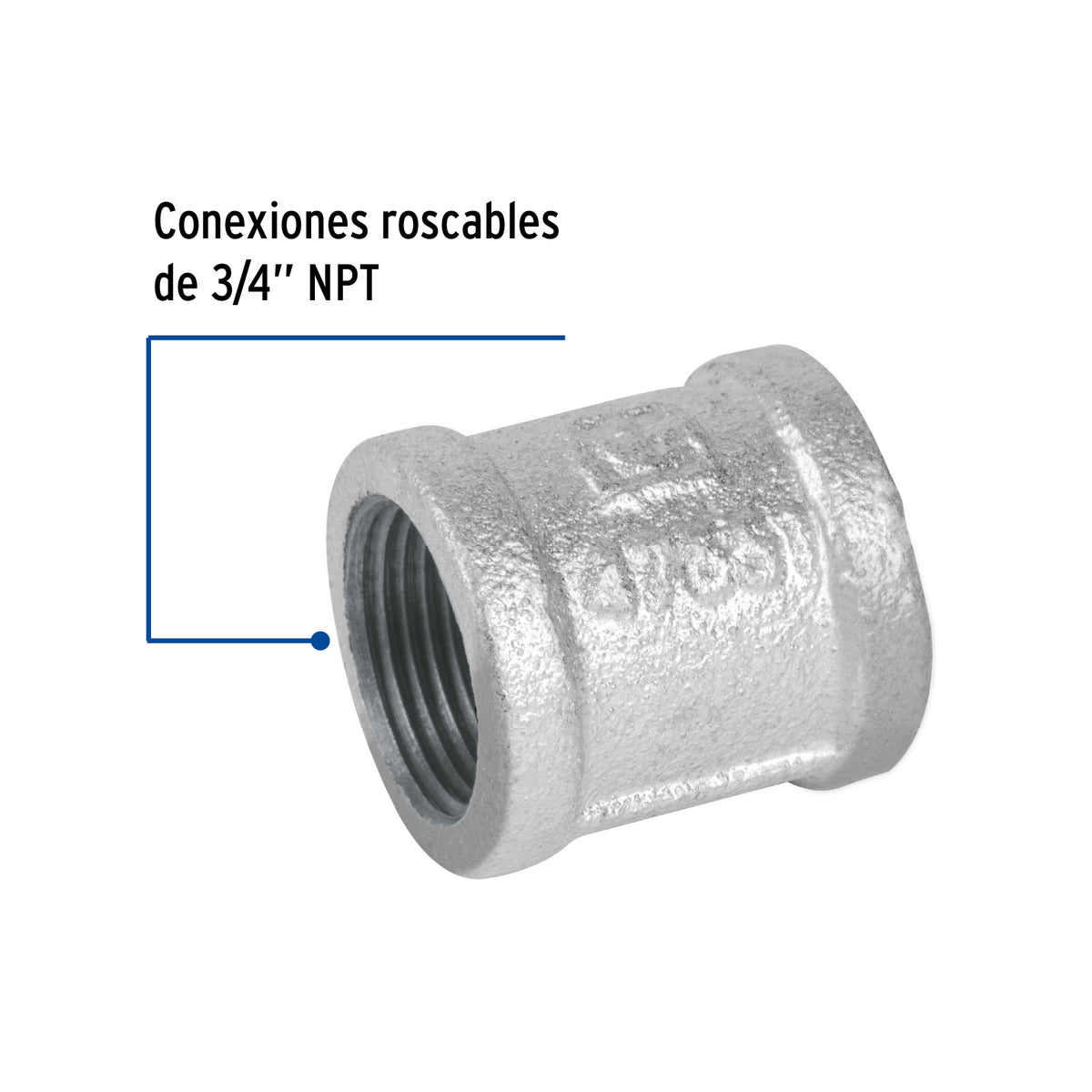Cople reforzado, acero galvanizado, 3/4"