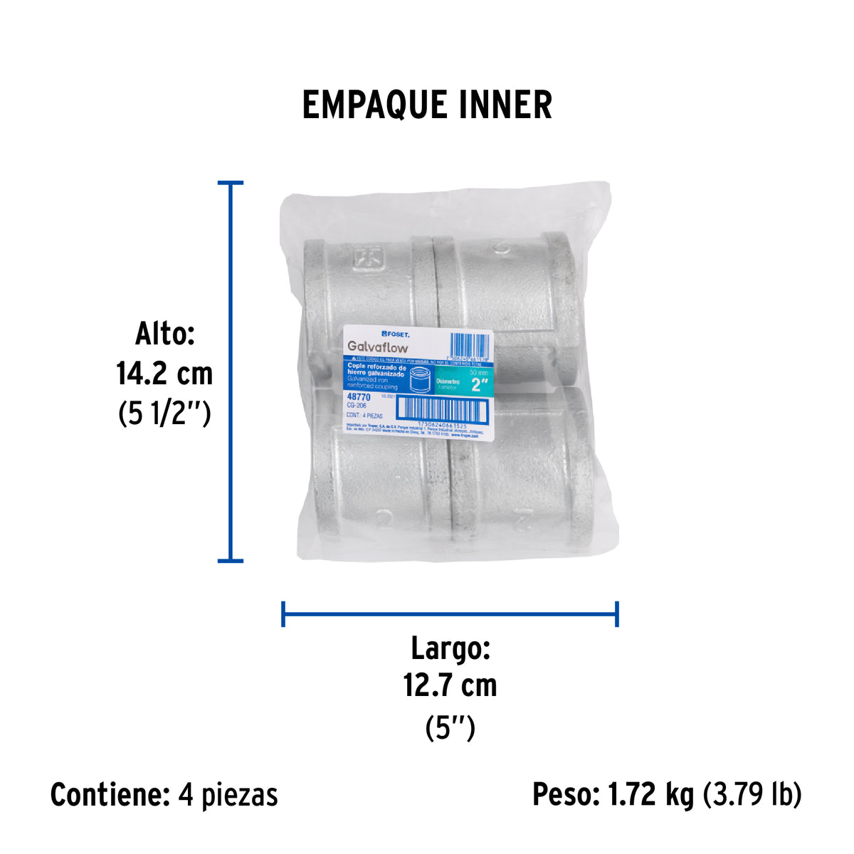 Cople reforzado, acero galvanizado, 2"