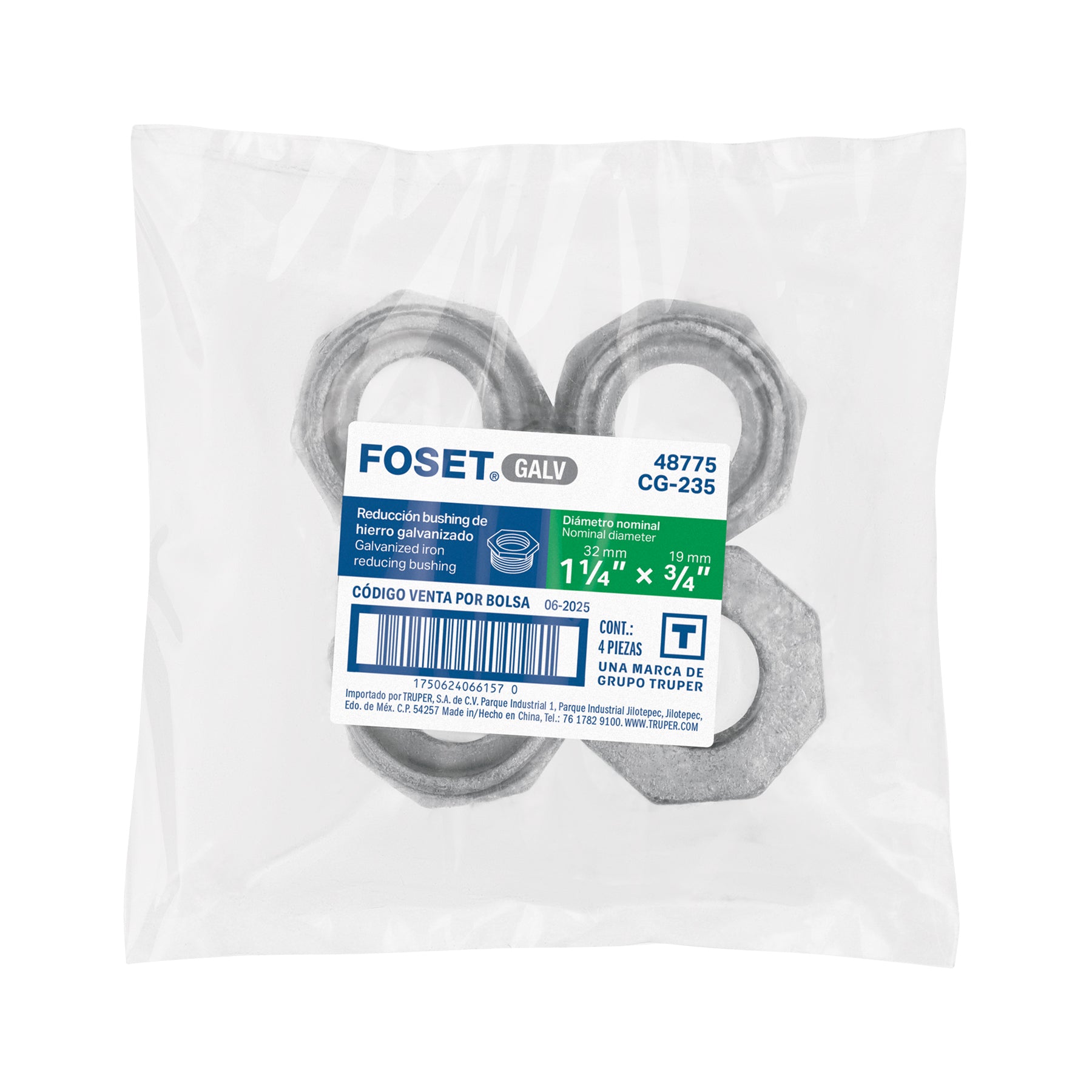 Reducción bushing, acero galvanizado, 1-1/4 x 3/4"