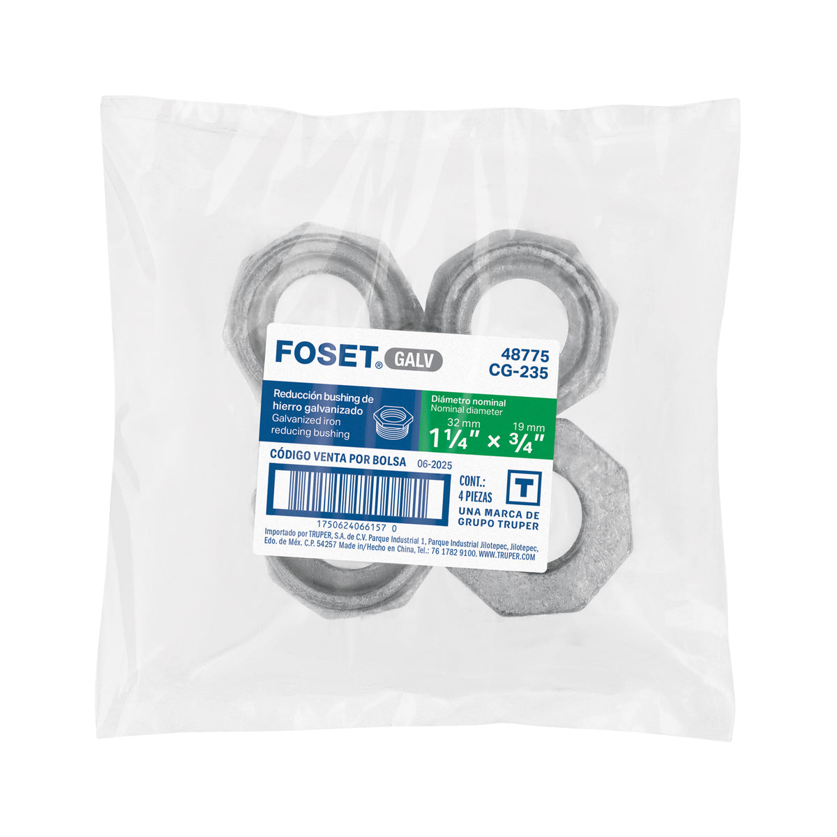Reducción bushing, acero galvanizado, 1-1/4 x 3/4"