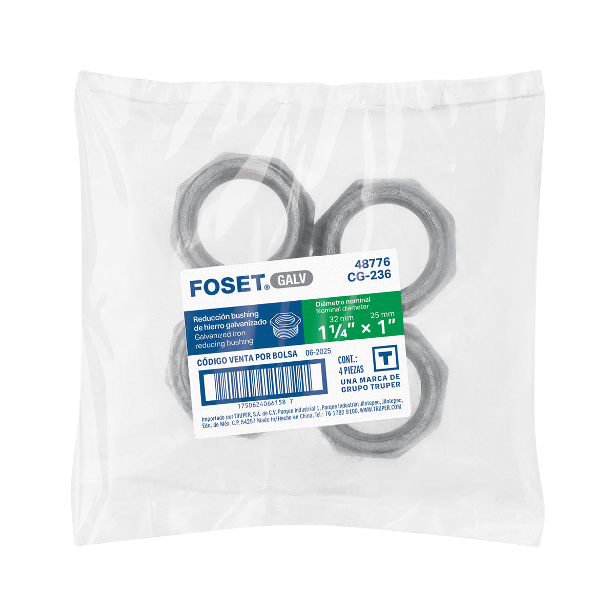Reducción bushing, acero galvanizado, 1-1/4 x 1"