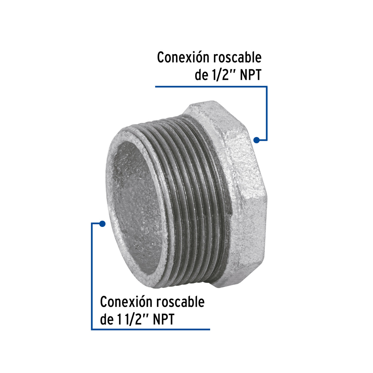 Reducción bushing, acero galvanizado, 1-1/2 x 1/2"