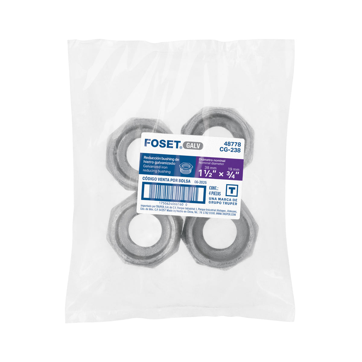 Reducción bushing, acero galvanizado, 1-1/2 x 3/4"
