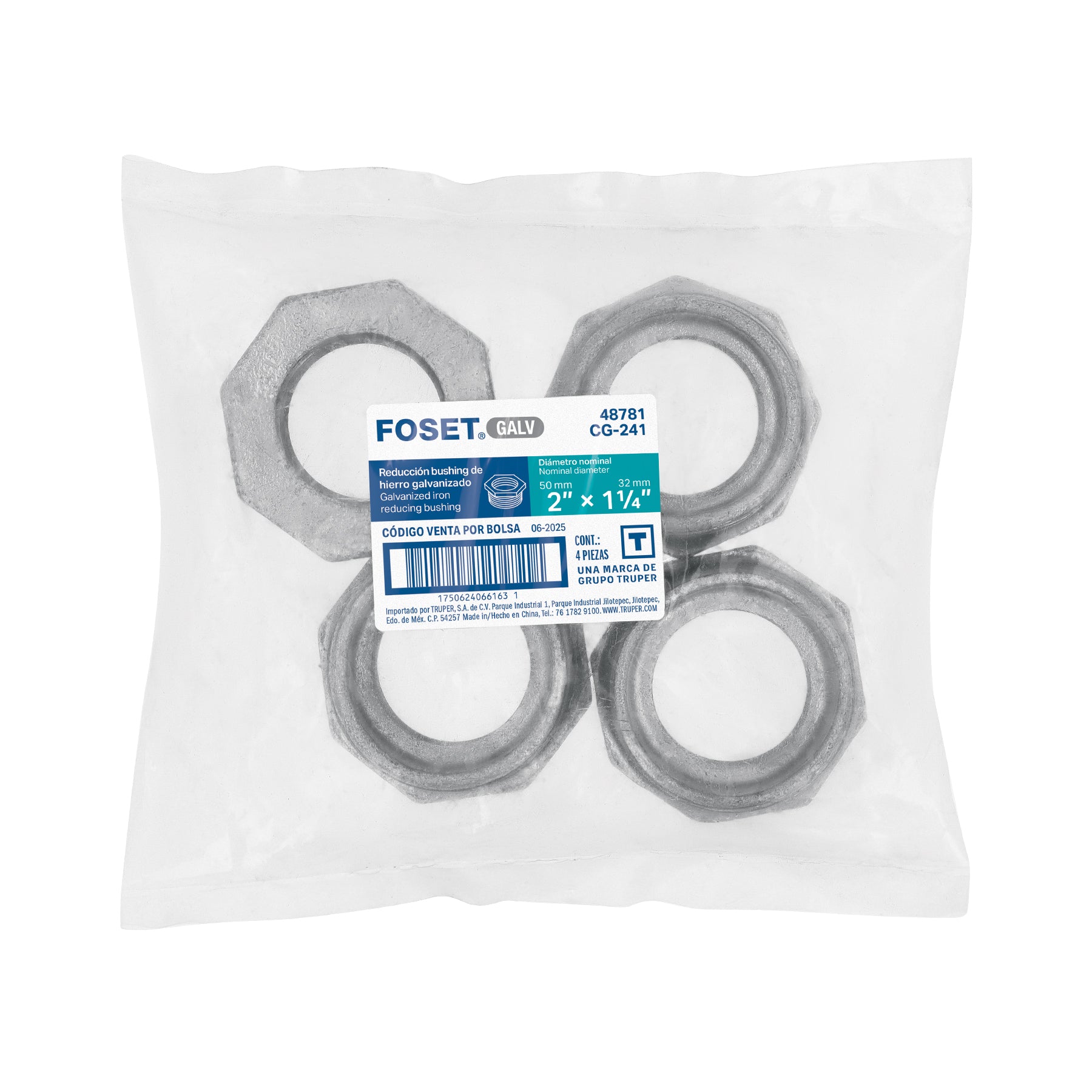 Reducción bushing, acero galvanizado, 2 x 1-1/4"