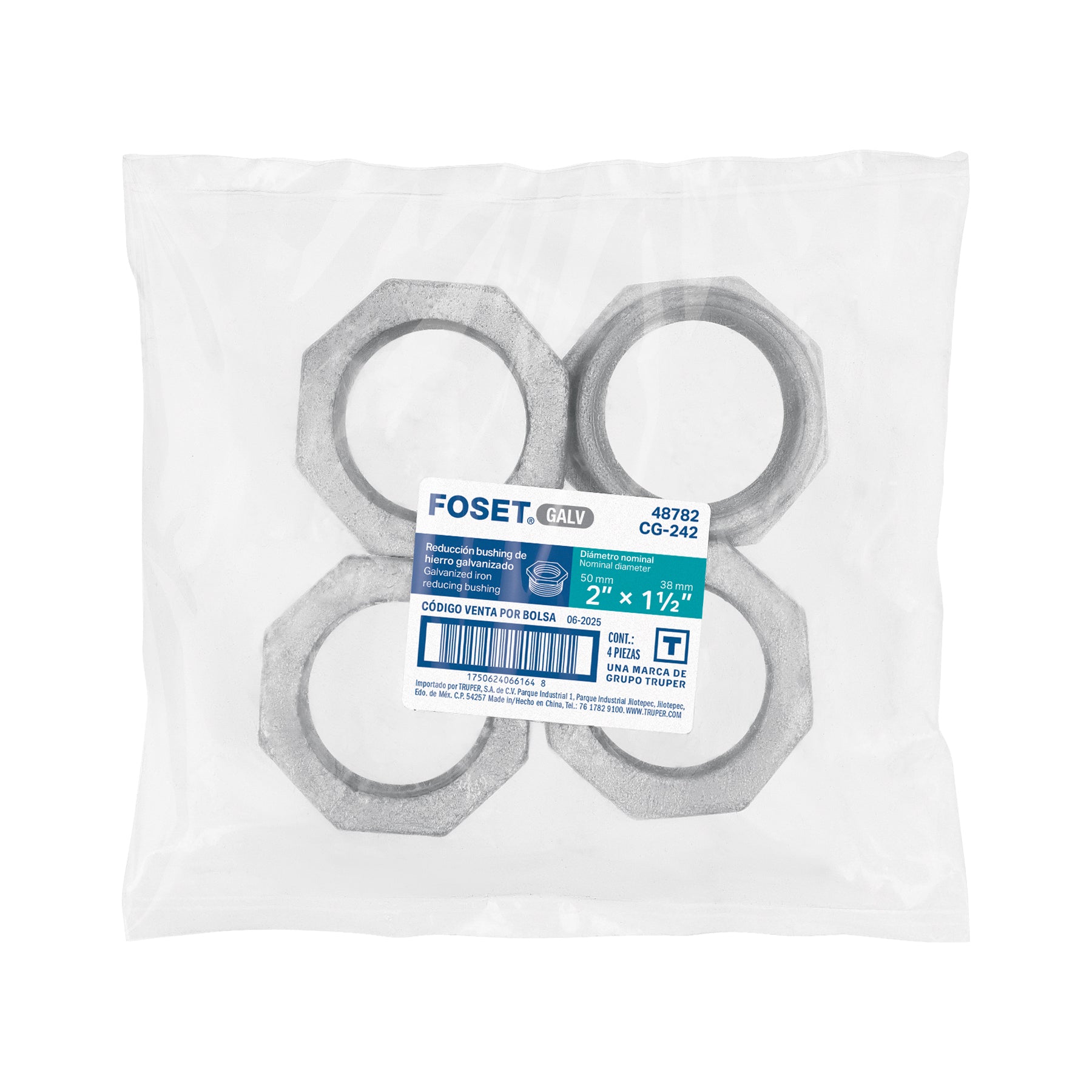 Reducción bushing, acero galvanizado, 2 x 1-1/2"