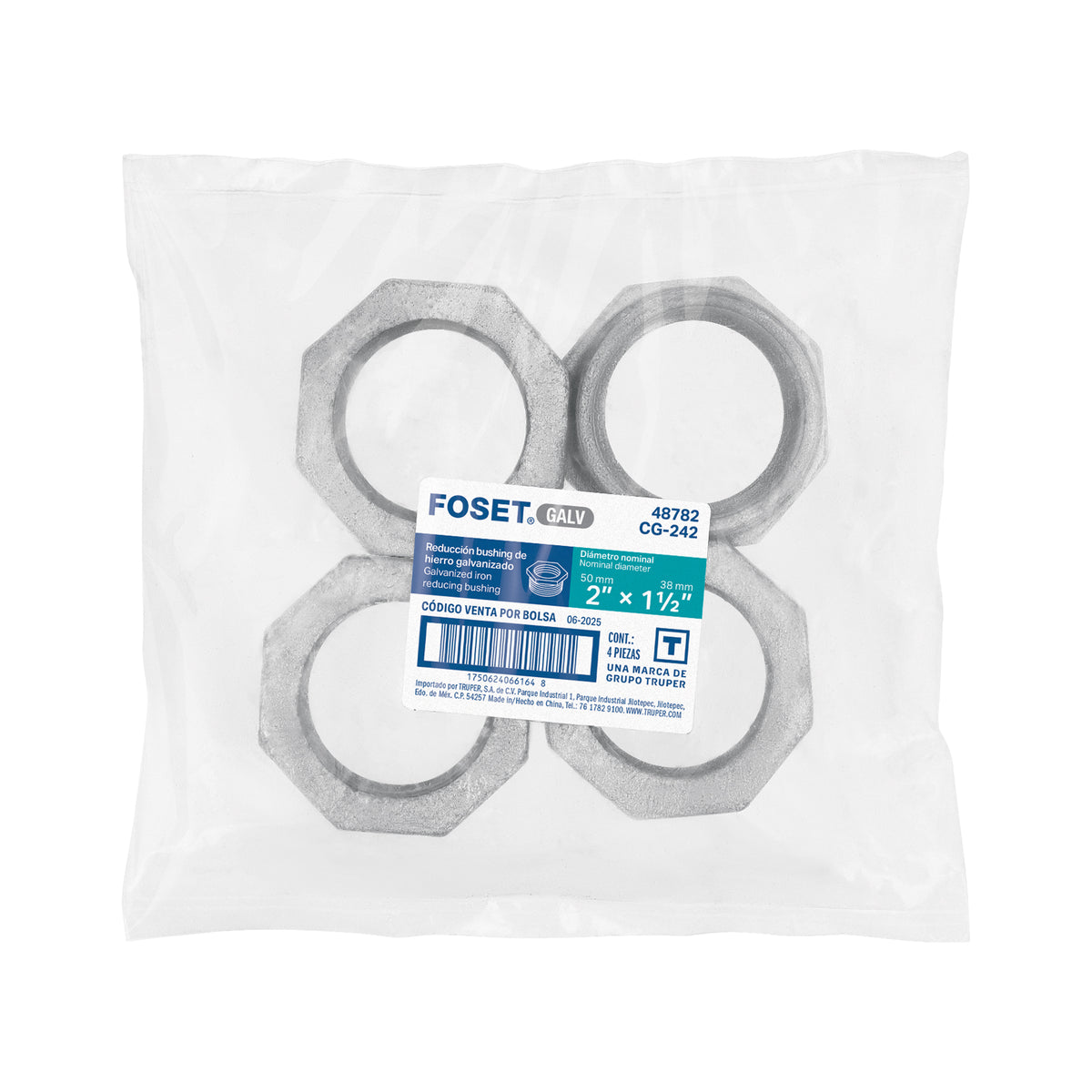Reducción bushing, acero galvanizado, 2 x 1-1/2"