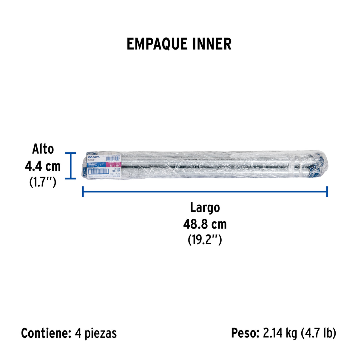 Niple, acero galvanizado, 1/2" x 19", cédula 40