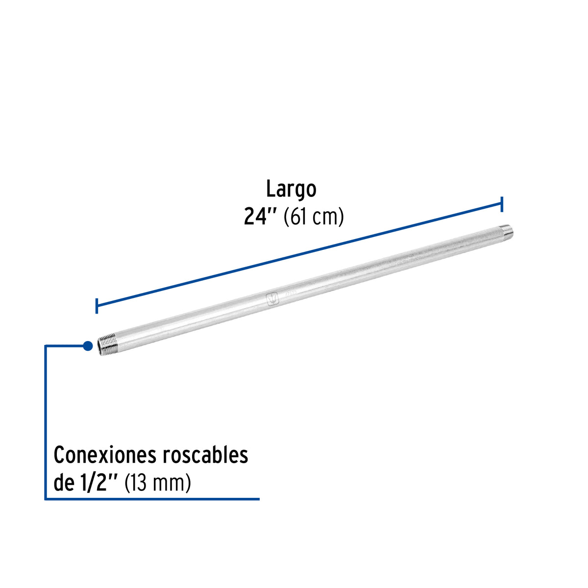 Niple, acero galvanizado, 1/2" x 24", cédula 40