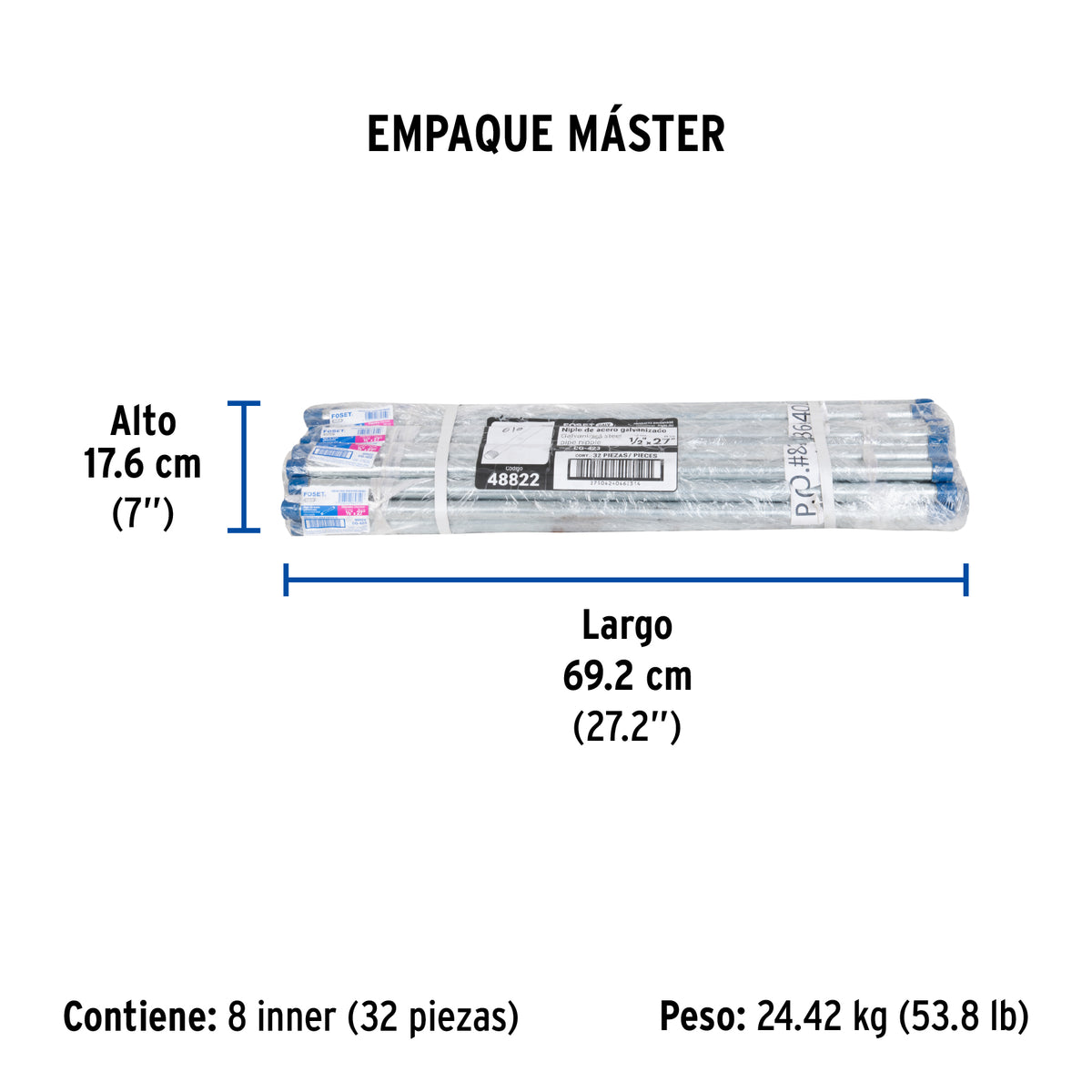 Niple, acero galvanizado, 1/2 x 27", cedula 40