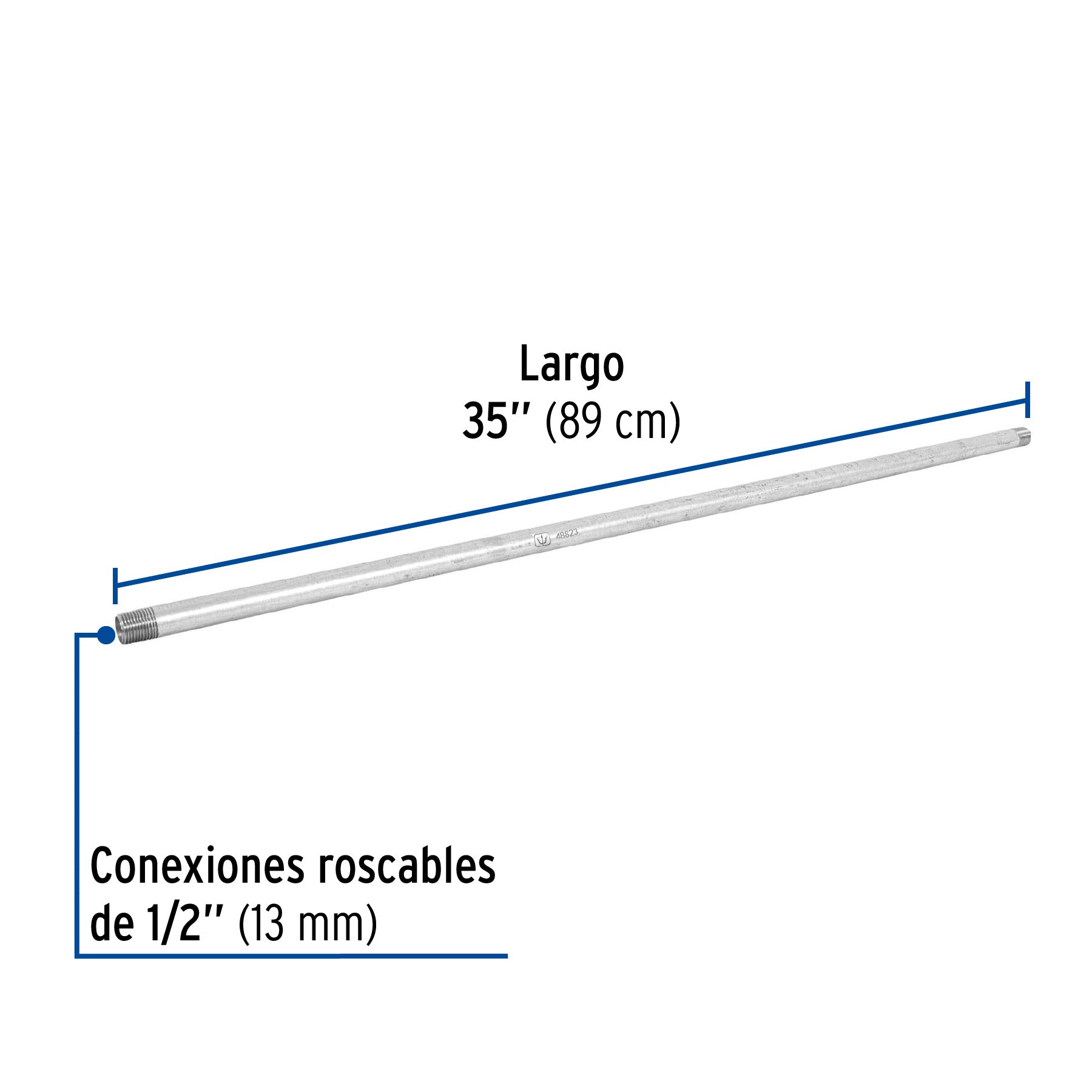 Niple, acero galvanizado, 1/2 x 35", cedula 40