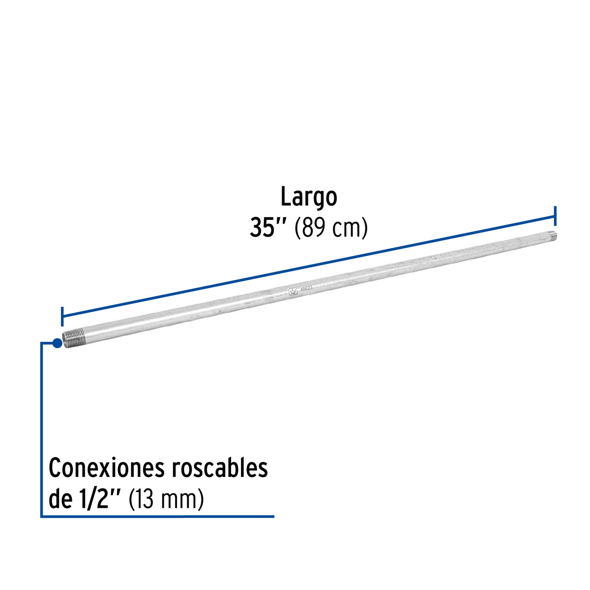 Niple, acero galvanizado, 1/2 x 35", cedula 40