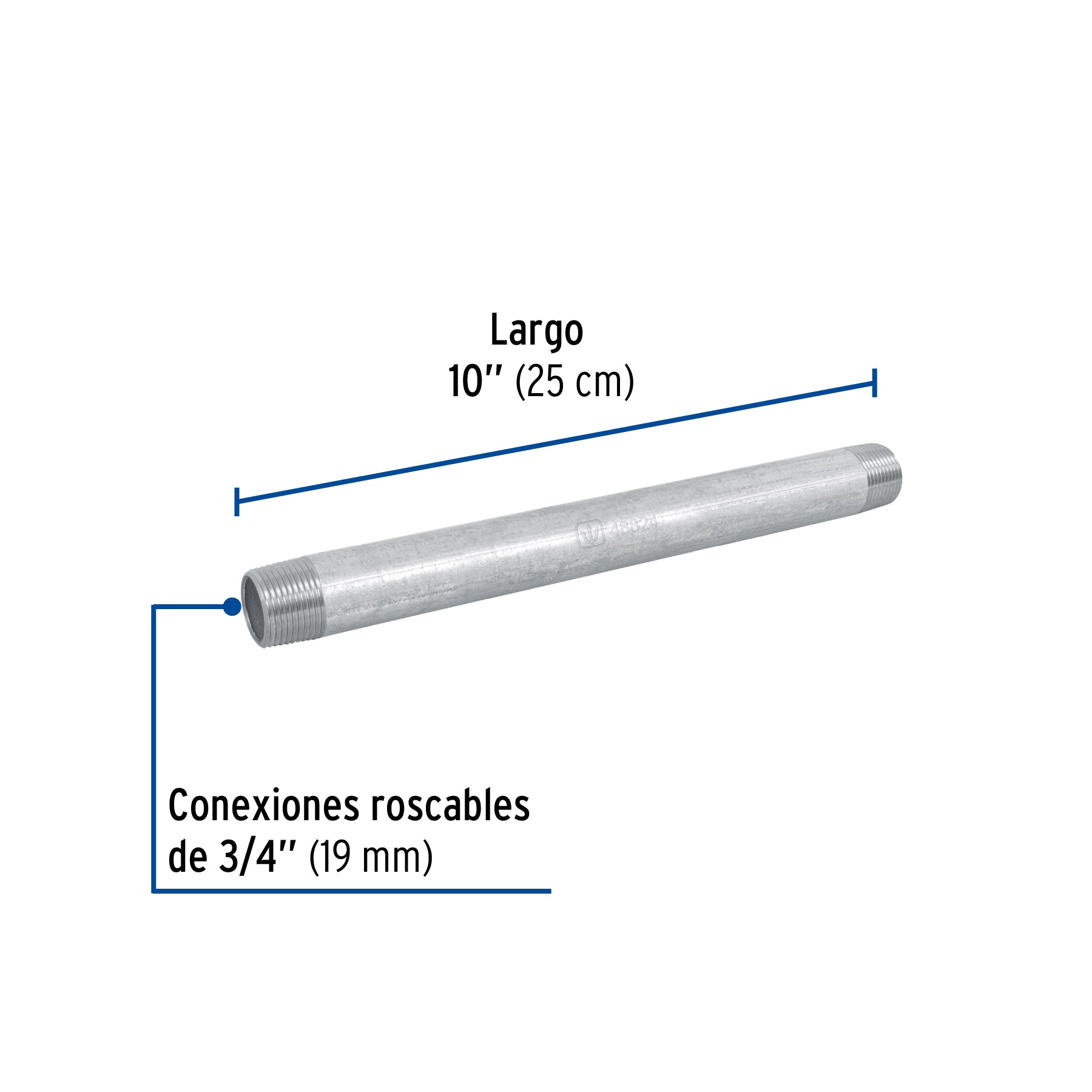 Niple, acero galvanizado, 3/4 x 10", cedula 40