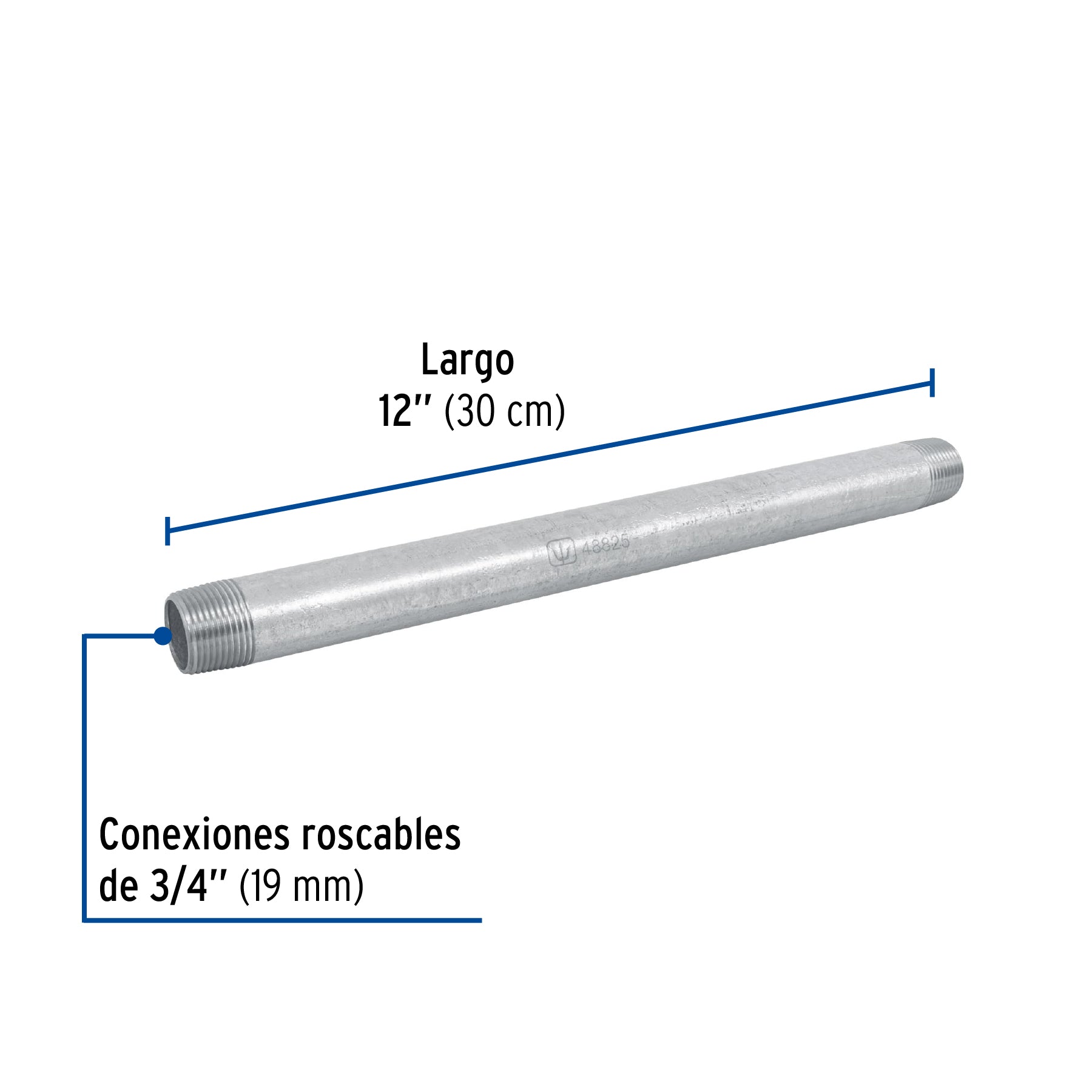 Niple, acero galvanizado, 3/4 x 12", cedula 40