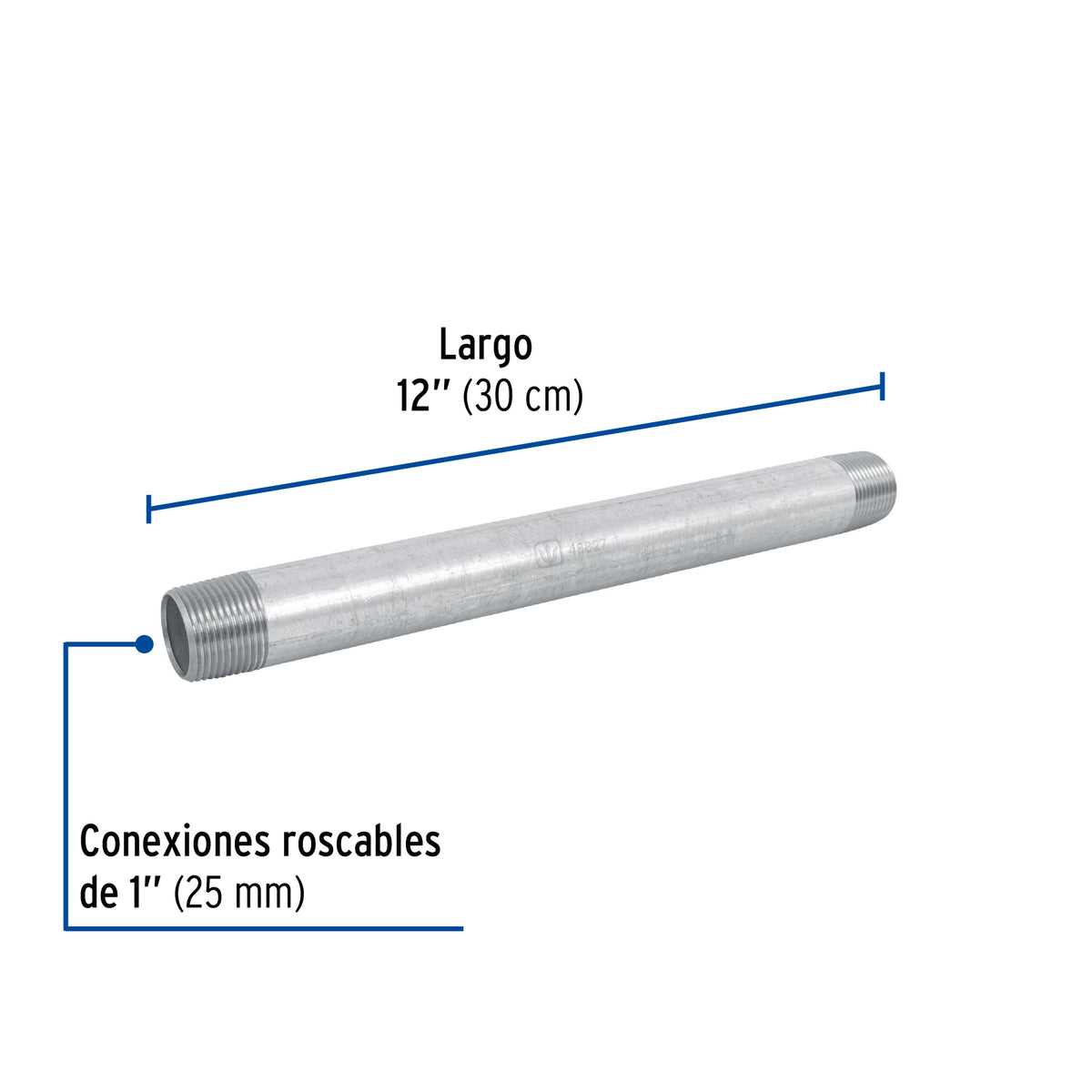 Niple, acero galvanizado, 1 x 12", cedula 40