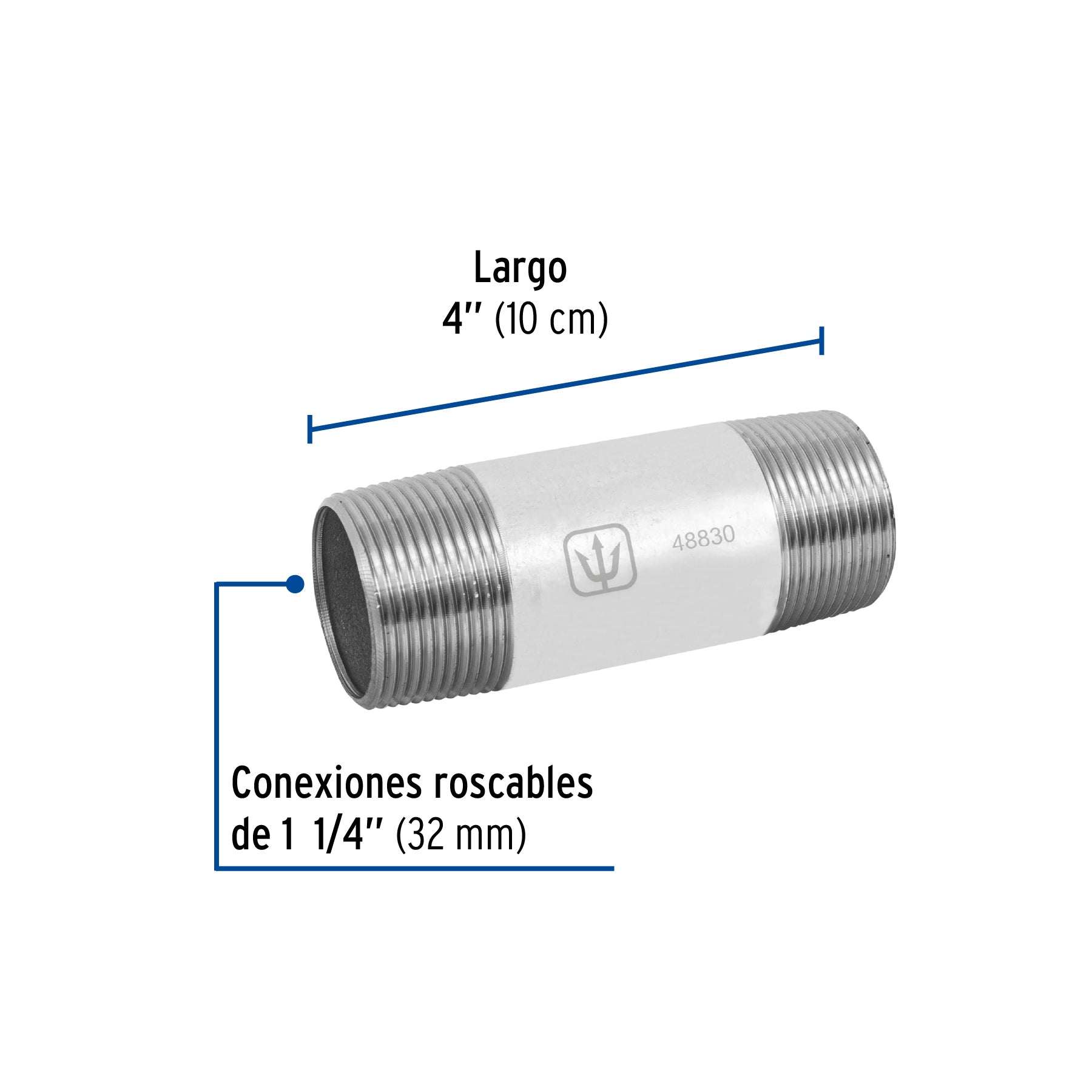 Niple, acero galvanizado, 1-1/4 x 4", cedula 40