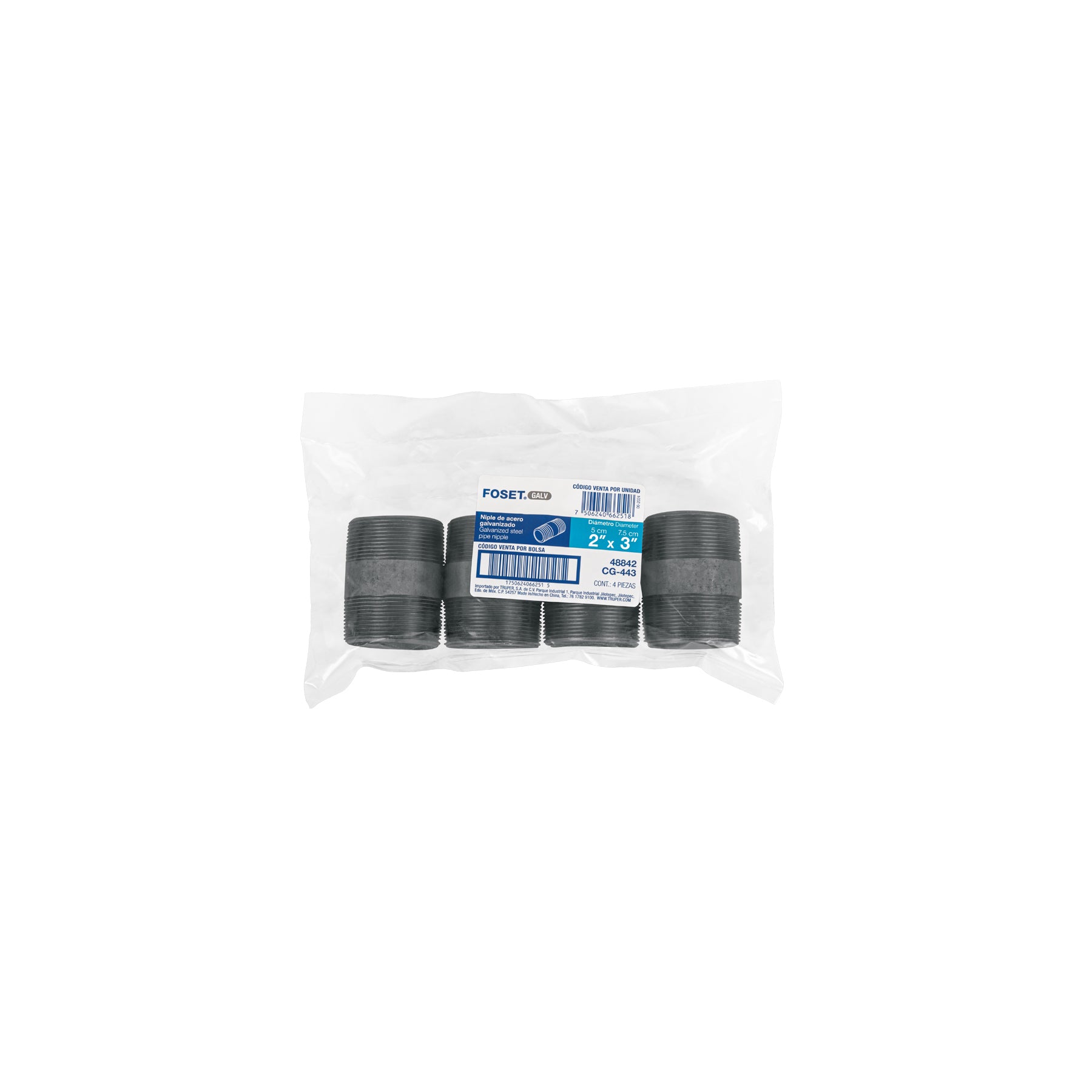 Niple, acero galvanizado, 2 x 3", cedula 40