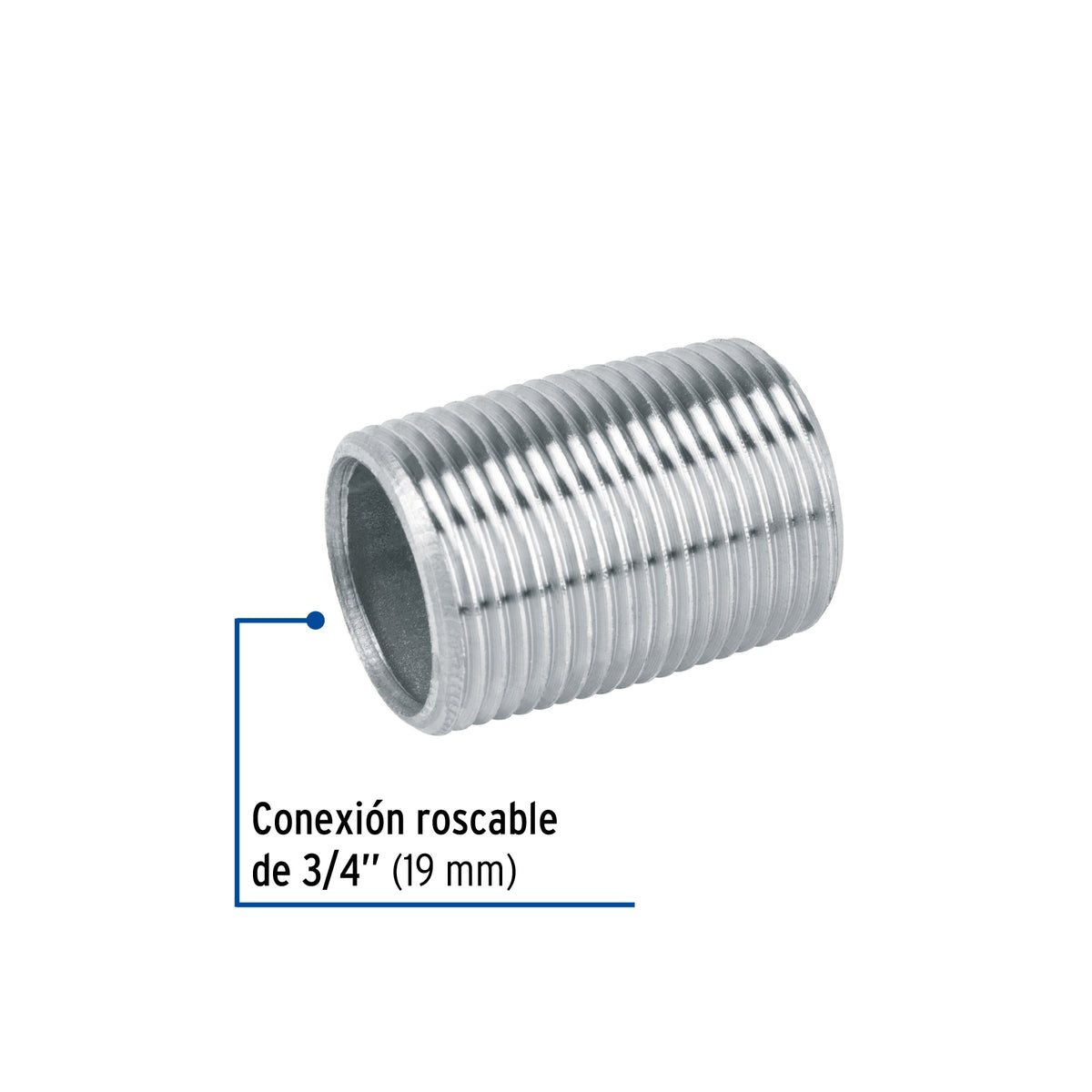 Niple, acero galvanizado, cuerda corrida, 3/4" cédula 40