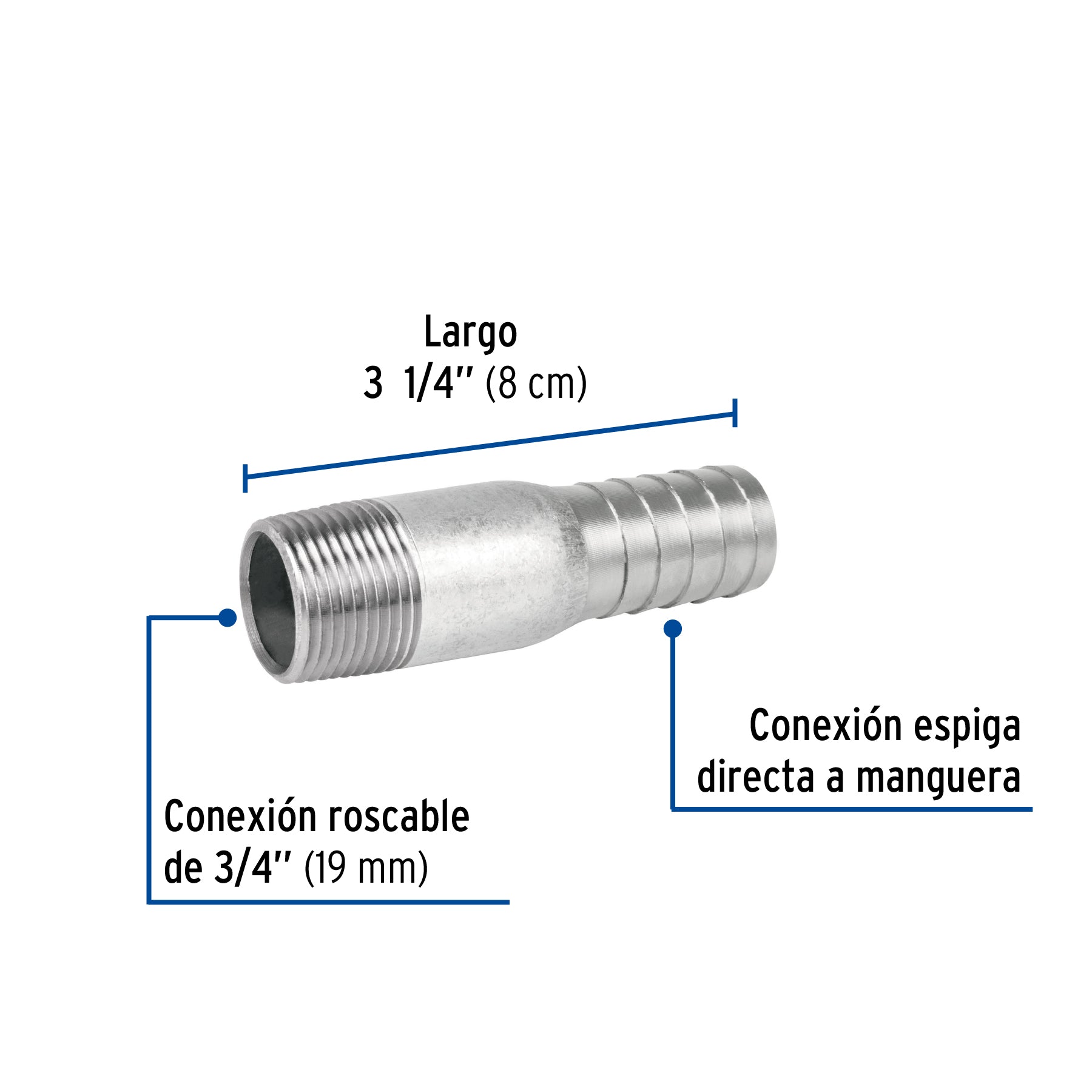 Niple galvanizado tipo botella, 3/4"