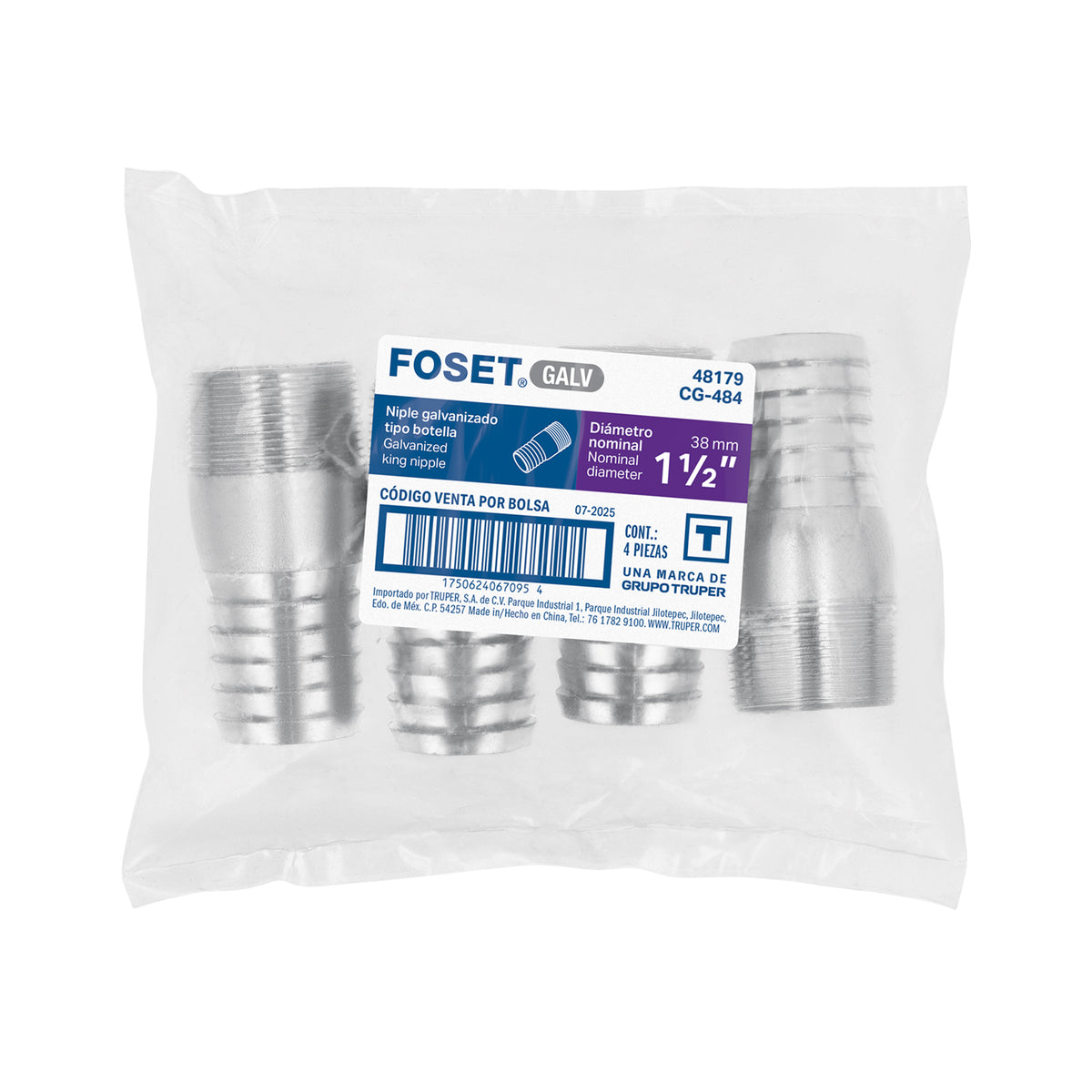 Niple galvanizado tipo botella, 1-1/2"