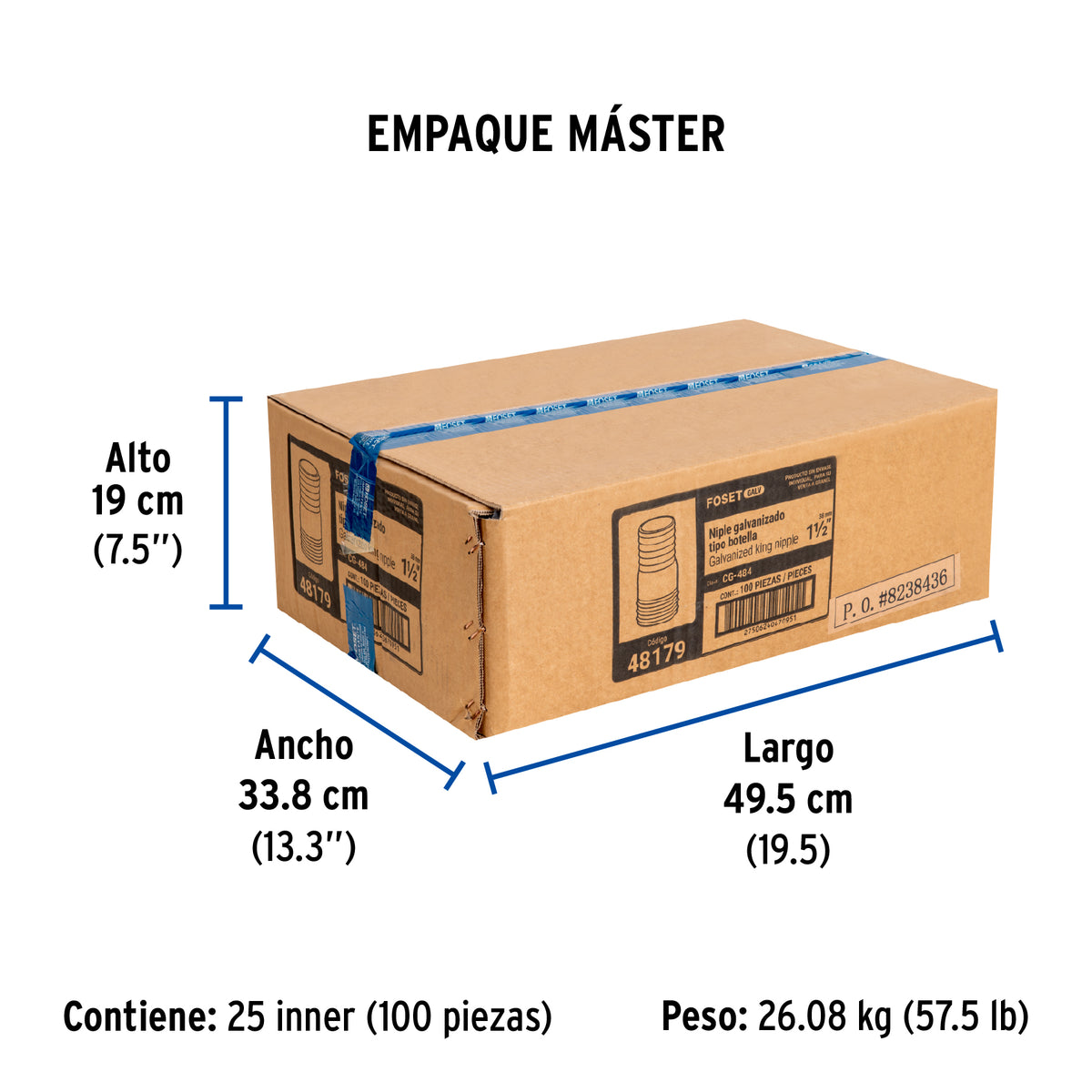 Niple galvanizado tipo botella, 1-1/2"